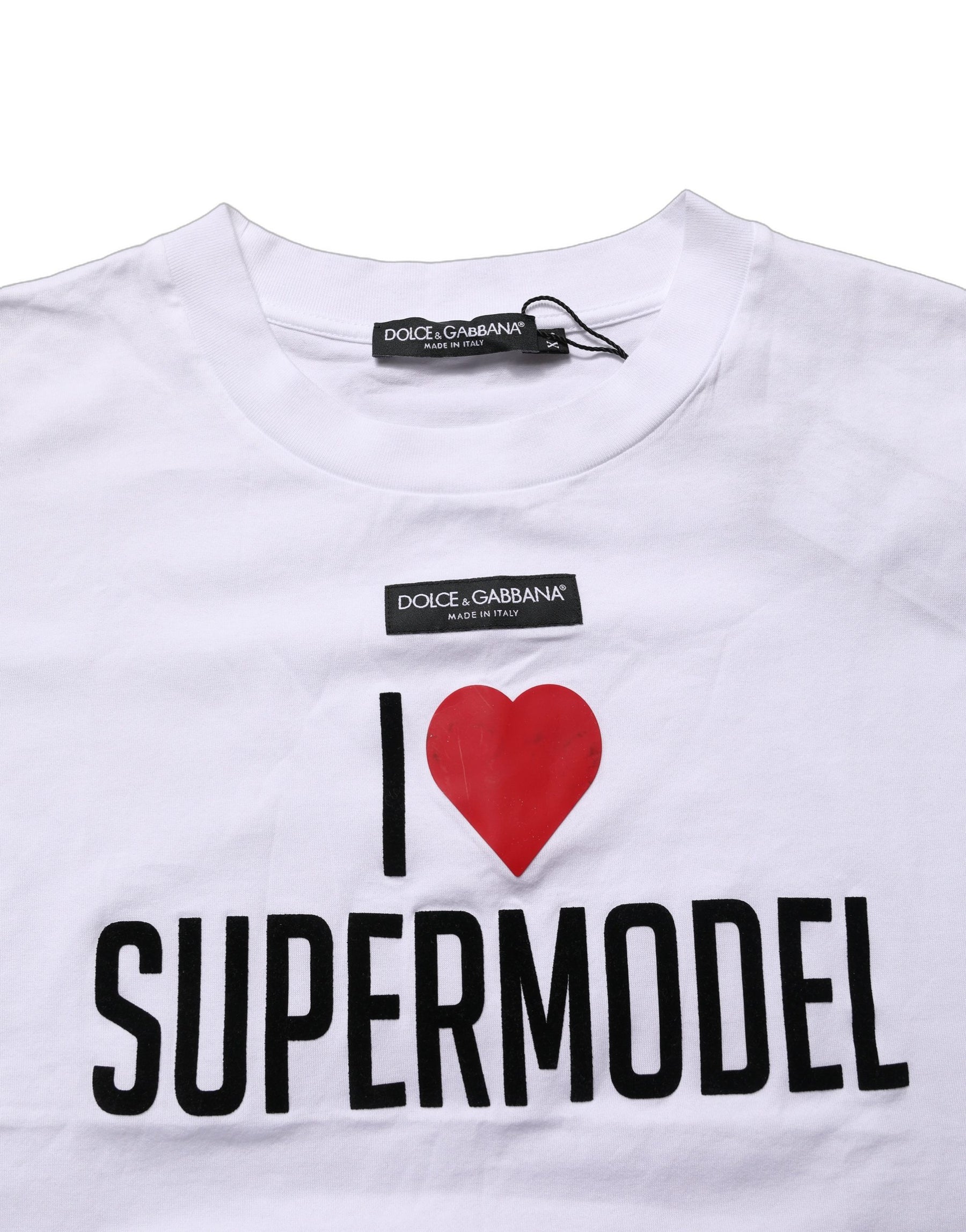 Dolce & Gabbana White I Love Supermodel Cotton Crew Neck T-shirt | Regal Royce