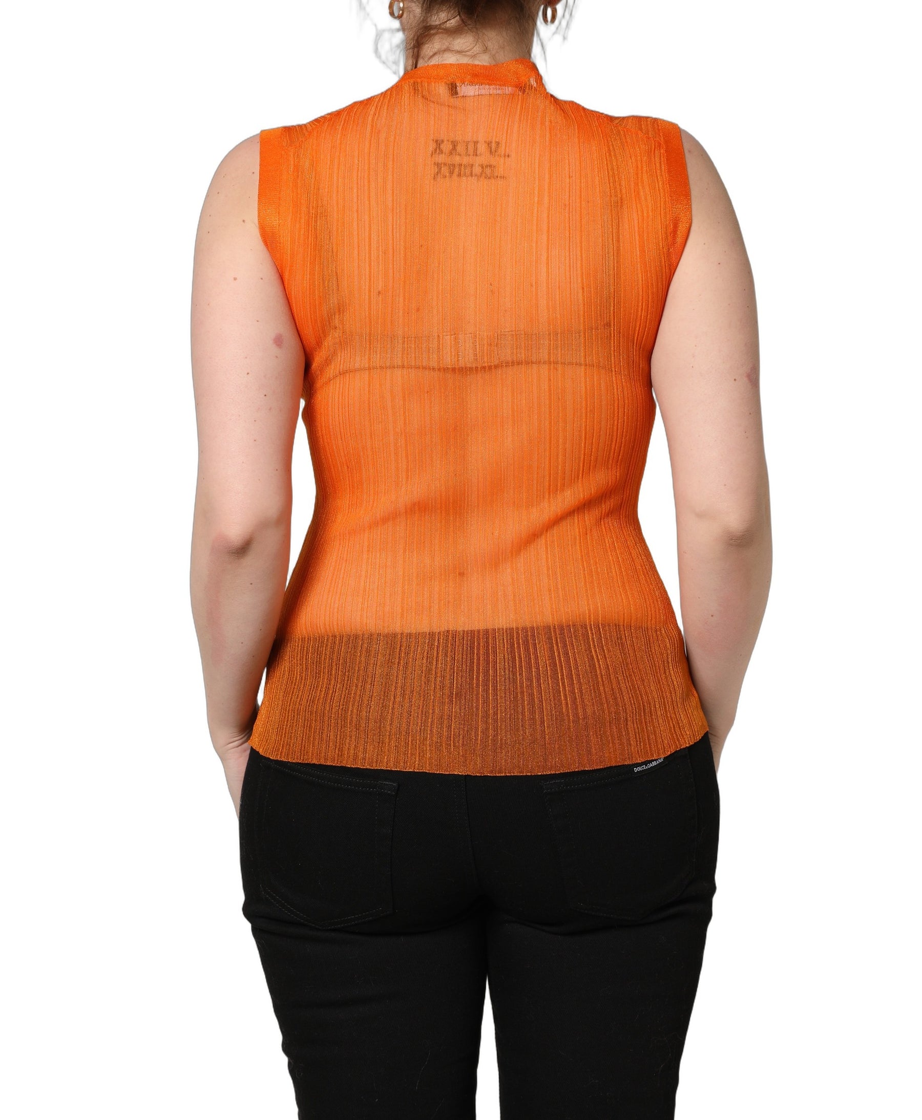 Dolce & Gabbana Orange See Through Crew Neck Blouse Tank Top | Regal Royce