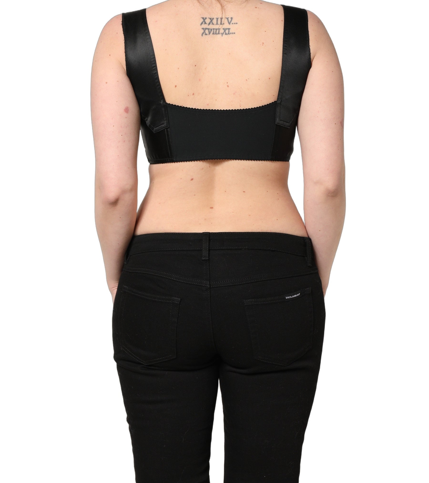 Dolce & Gabbana Black Satin Nylon Corset Sleeveless Cropped Top | Regal Royce
