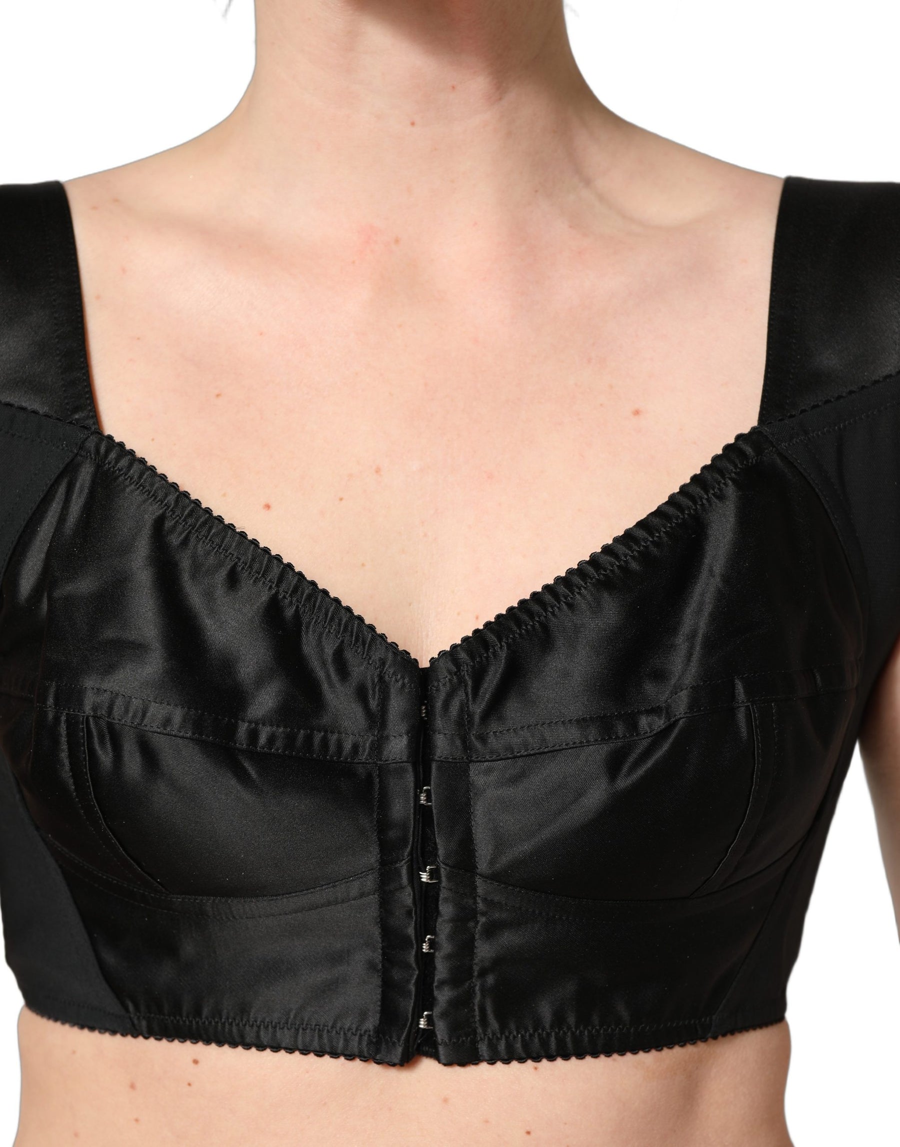 Dolce & Gabbana Black Satin Nylon Corset Sleeveless Cropped Top | Regal Royce