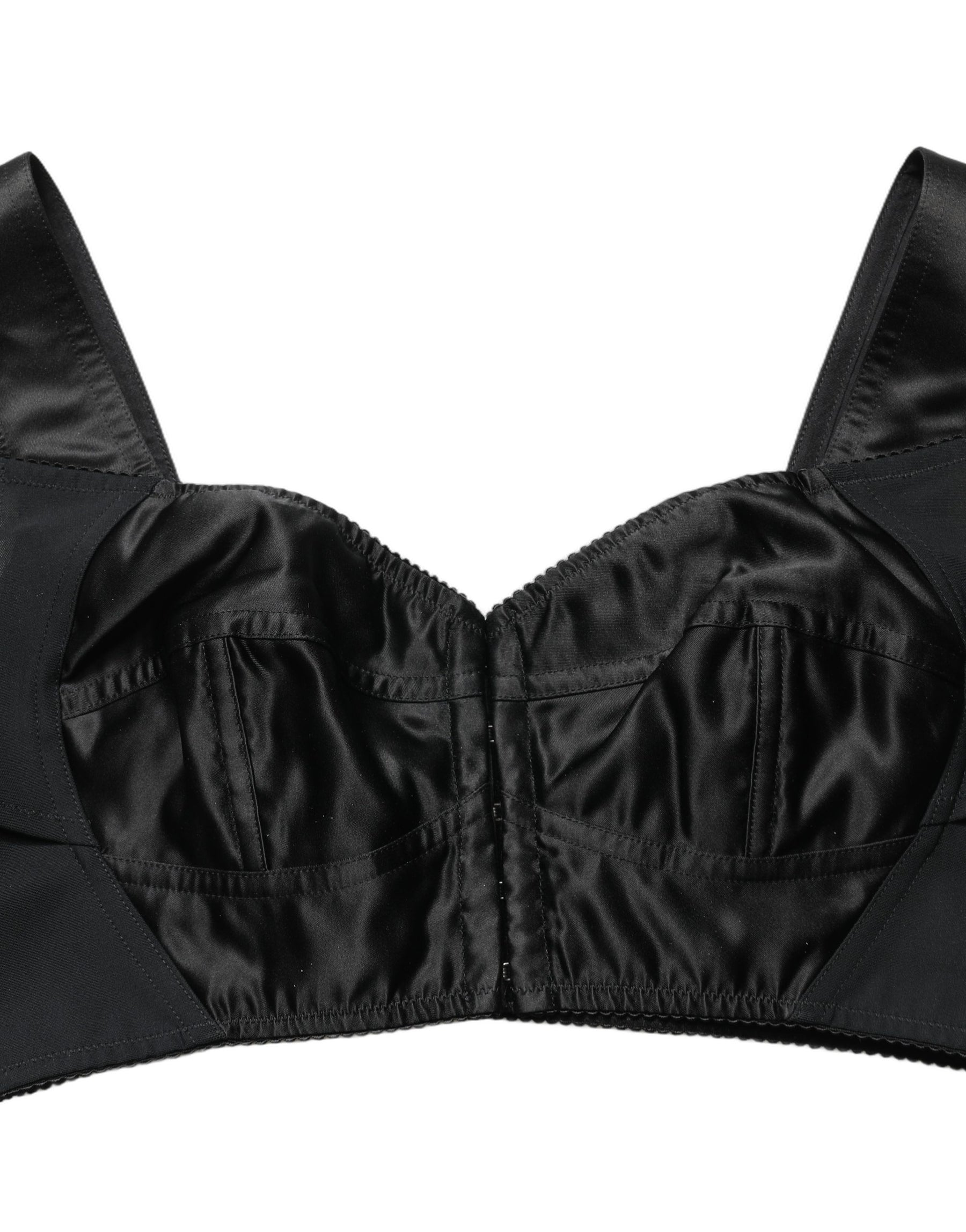 Dolce & Gabbana Black Satin Nylon Corset Sleeveless Cropped Top | Regal Royce