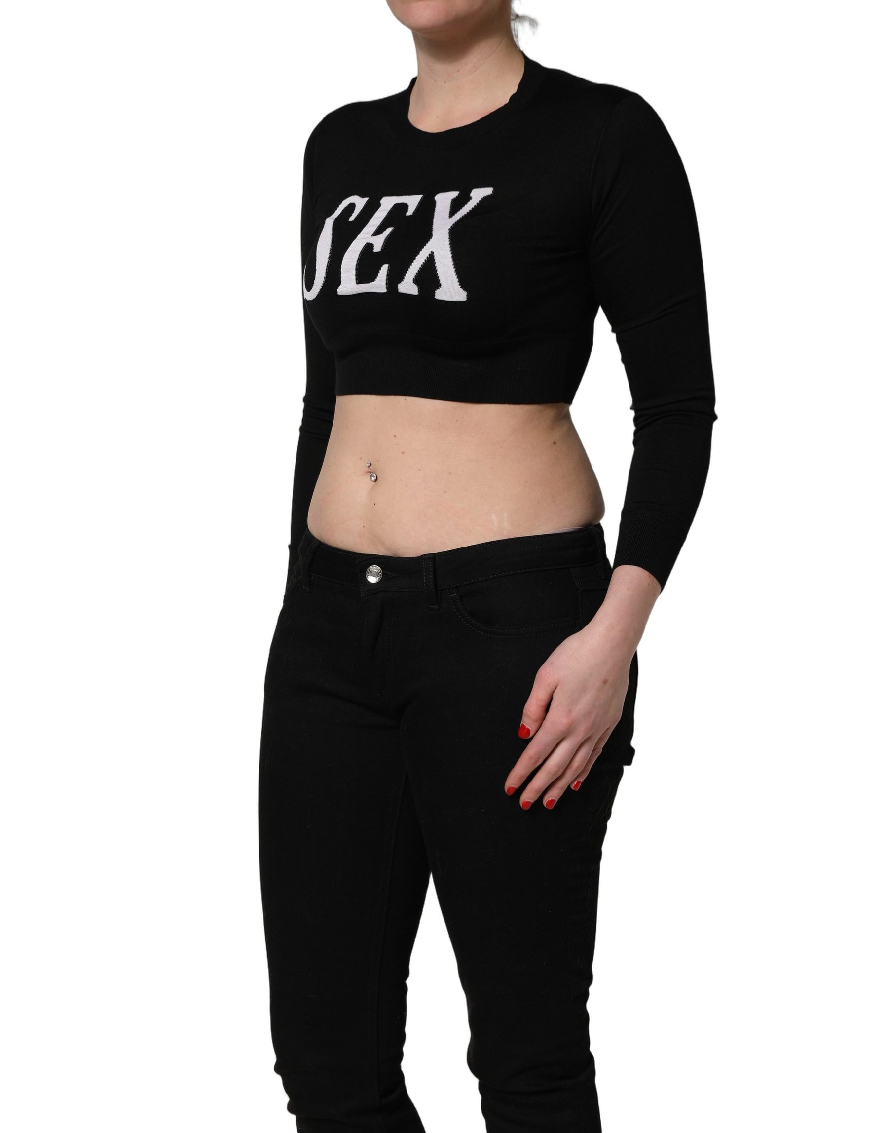 Dolce & Gabbana Black Graphic Print Long-Sleeved Top | Regal Royce