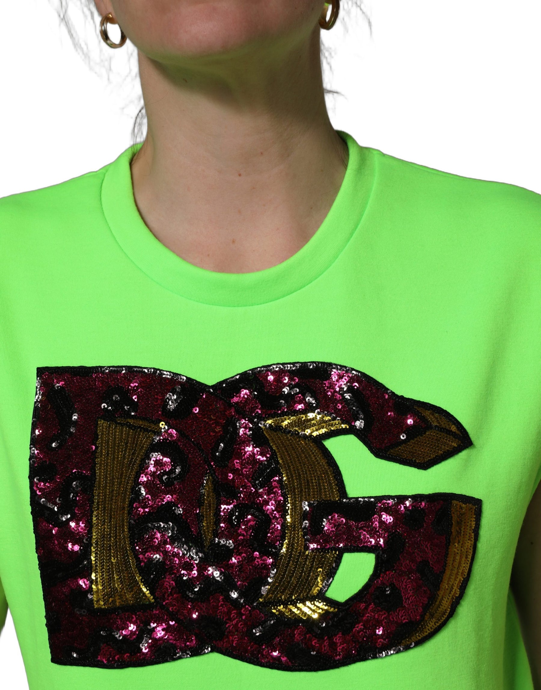 Dolce & Gabbana Neon Green DG Sequined Sleeveless Jersey Top | Regal Royce