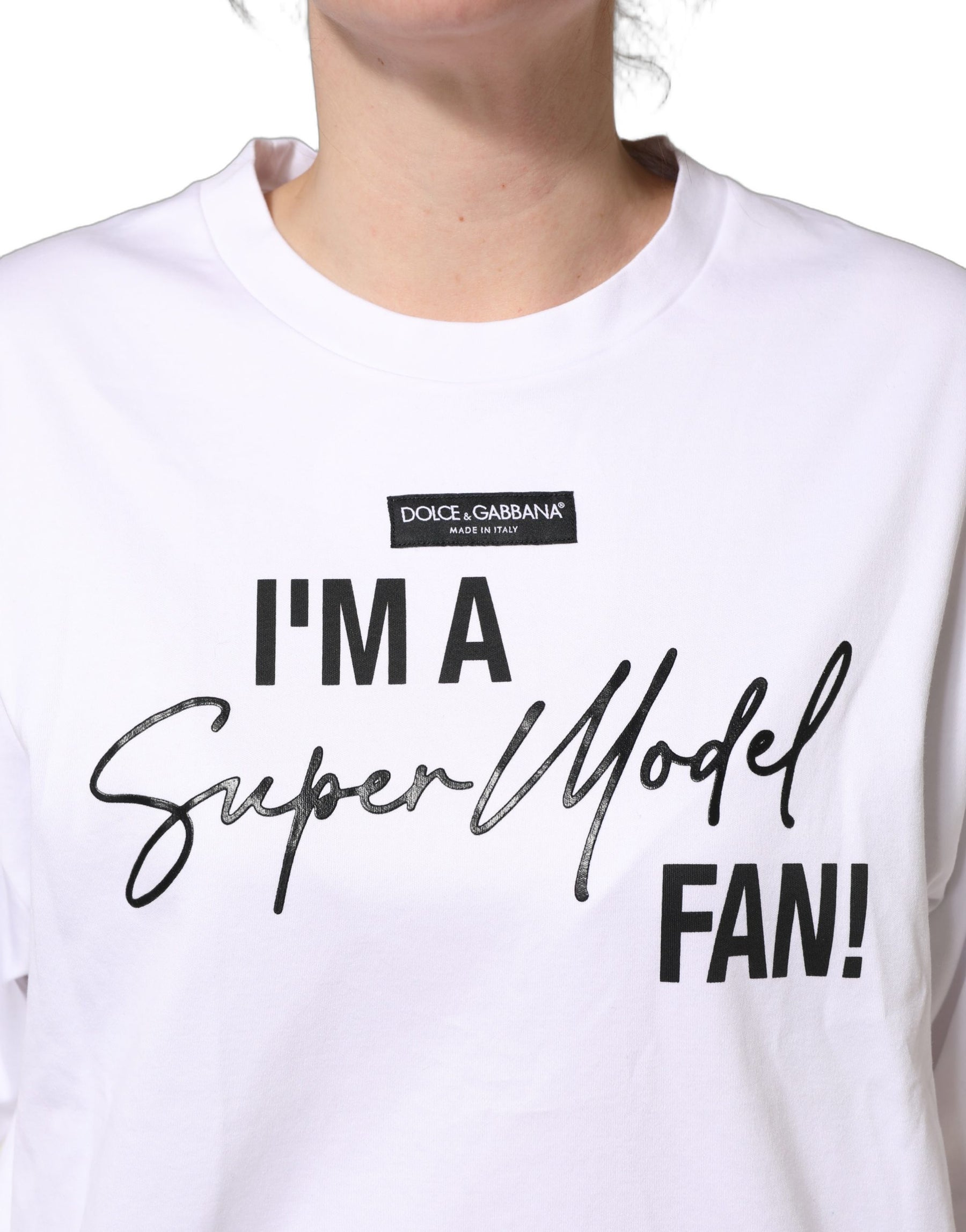 Dolce & Gabbana White I'm A Super Model Fan Print Jersey T-shirt | Regal Royce