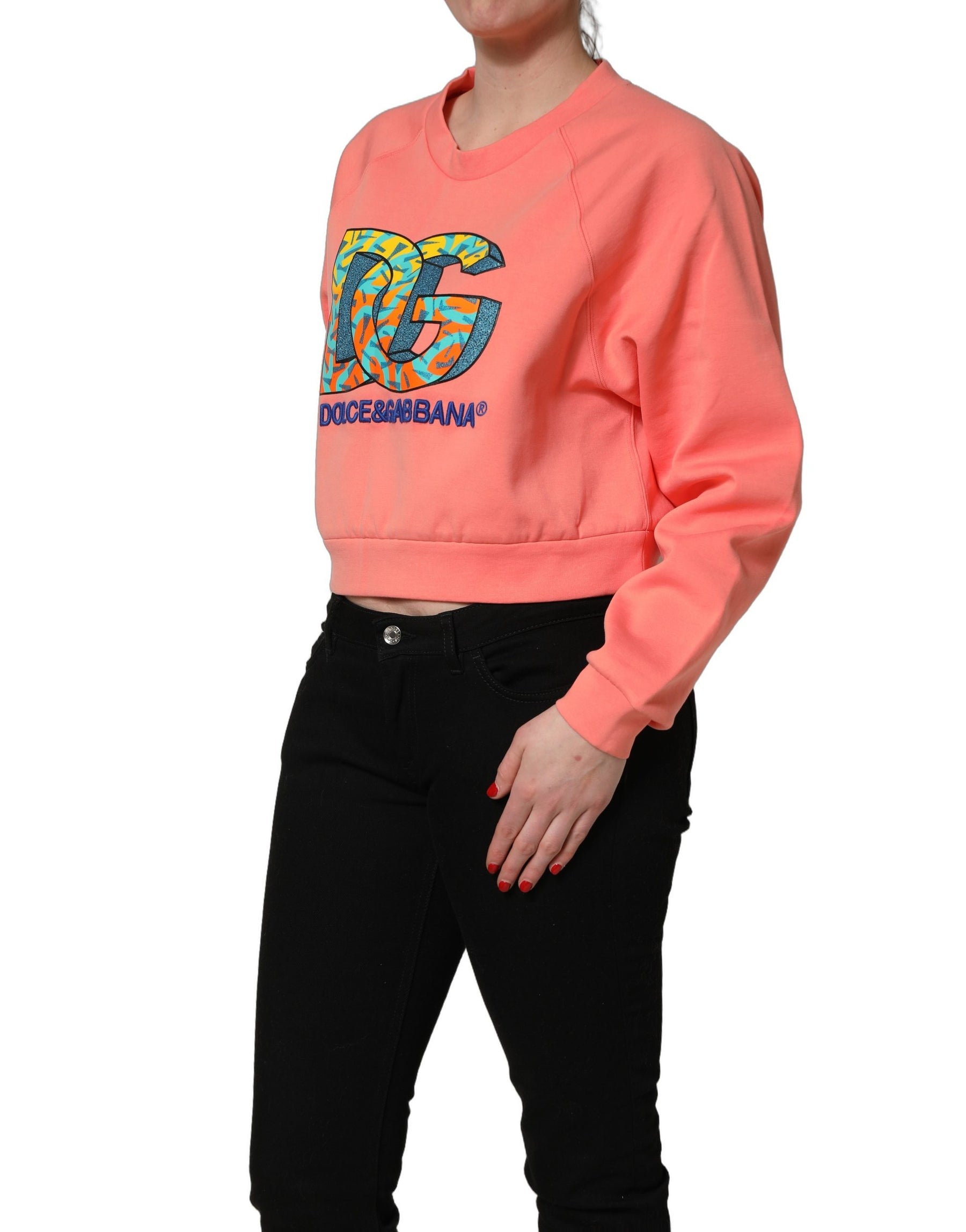 Dolce & Gabbana Pink Graphic Crew Neck Cropped Sweatshirt Sweater | Regal Royce