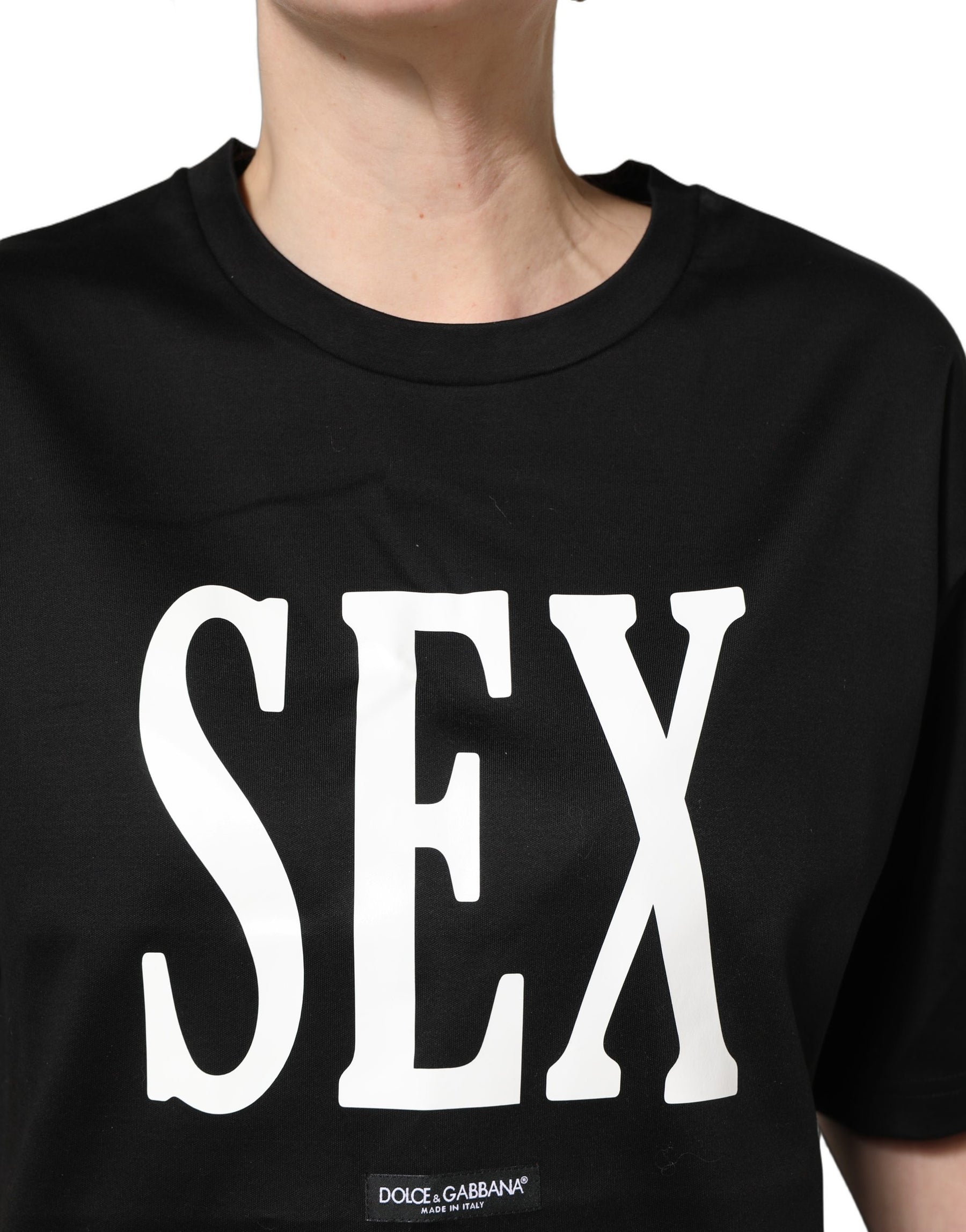 Dolce & Gabbana Black Jersey Graphic Short Sleeve Crew Neck T-shirt | Regal Royce