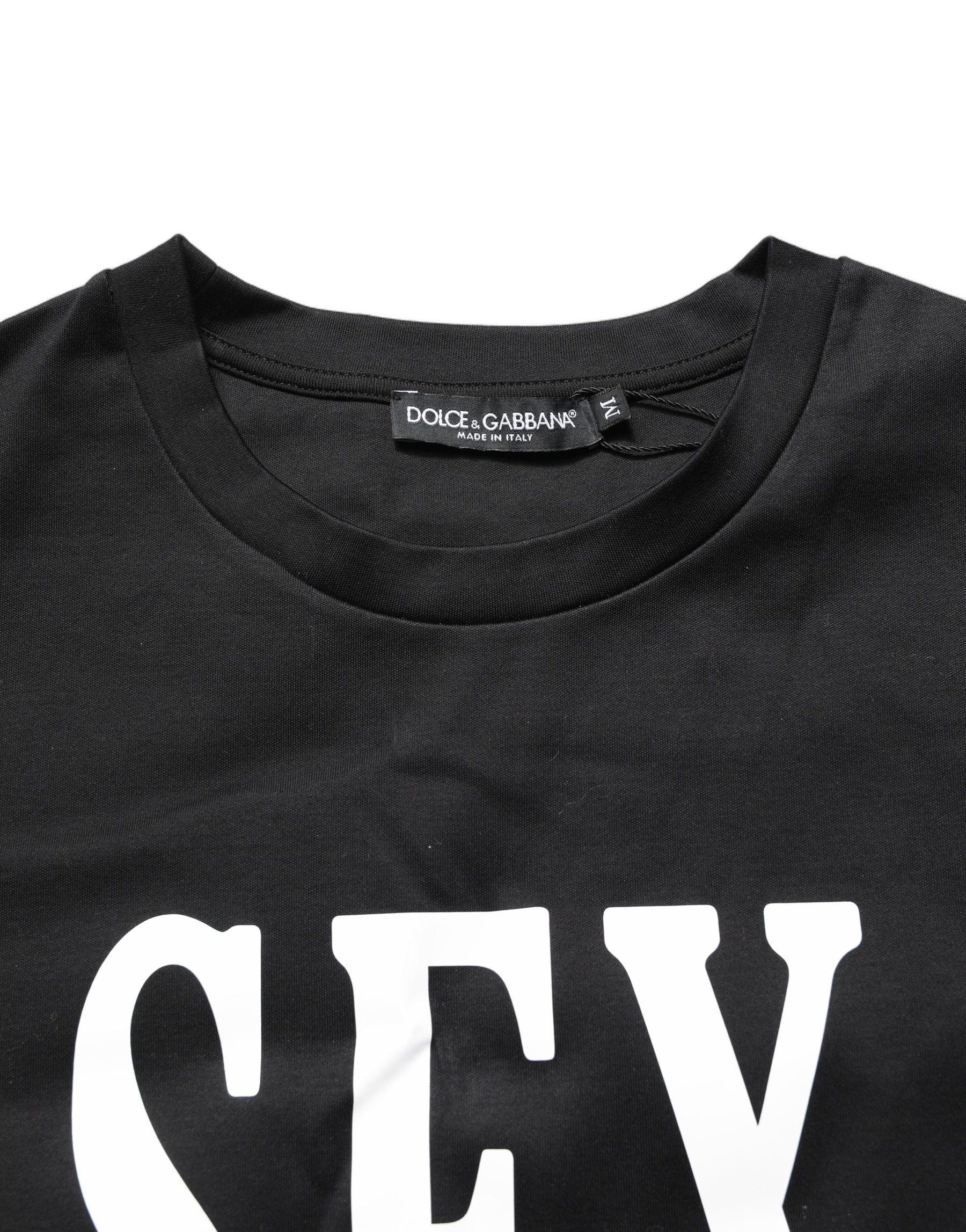 Dolce & Gabbana Black Jersey Graphic Short Sleeve Crew Neck T-shirt | Regal Royce