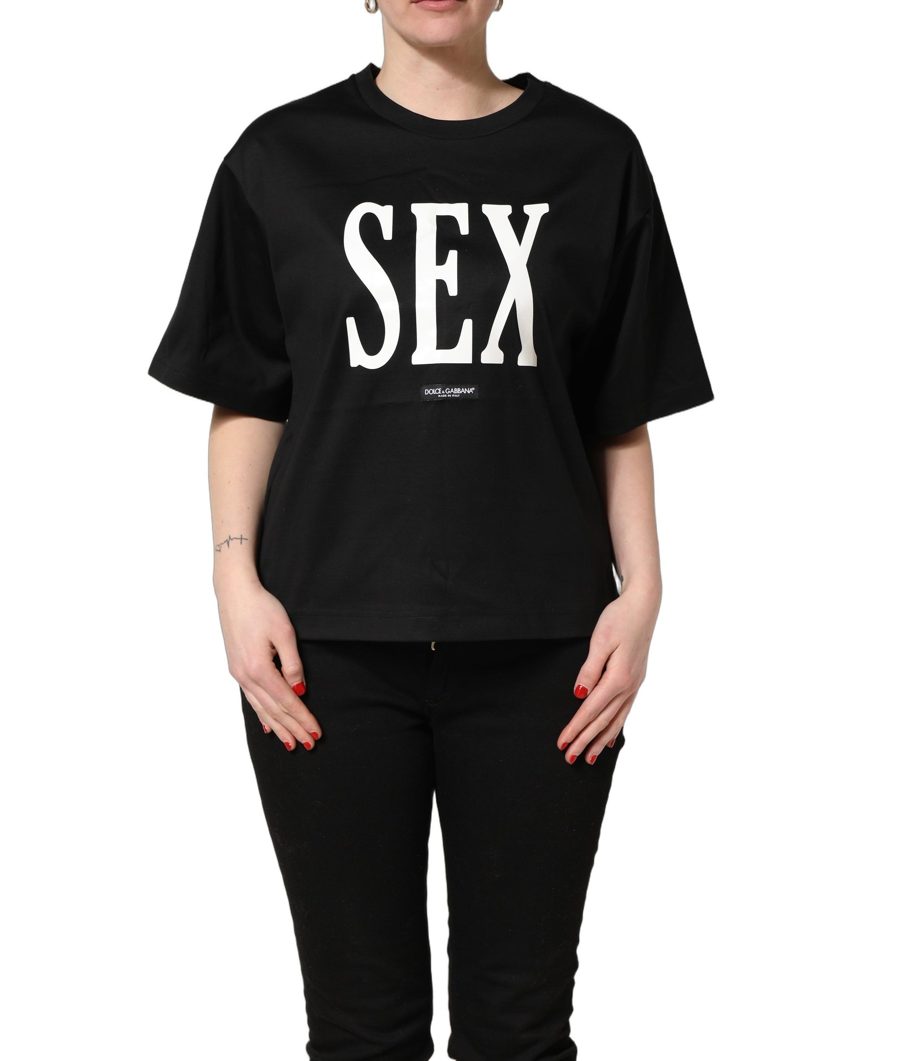 Dolce & Gabbana Black Jersey Graphic Short Sleeve Crew Neck T-shirt | Regal Royce