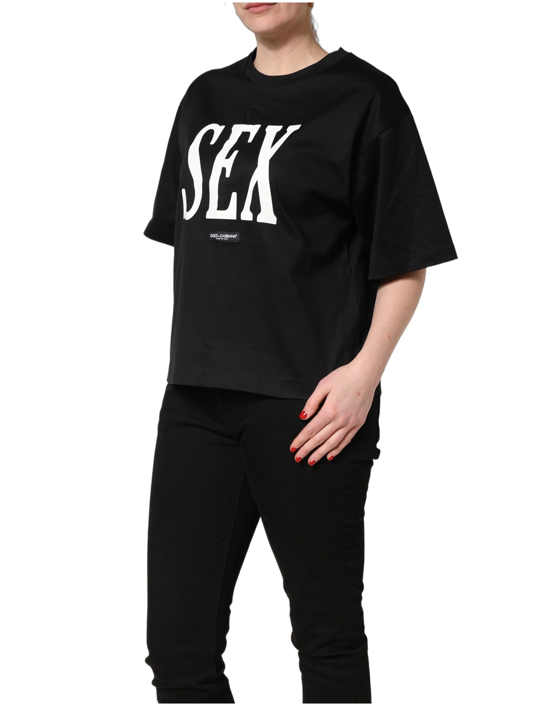 Dolce & Gabbana Black Jersey Graphic Short Sleeve Crew Neck T-shirt | Regal Royce
