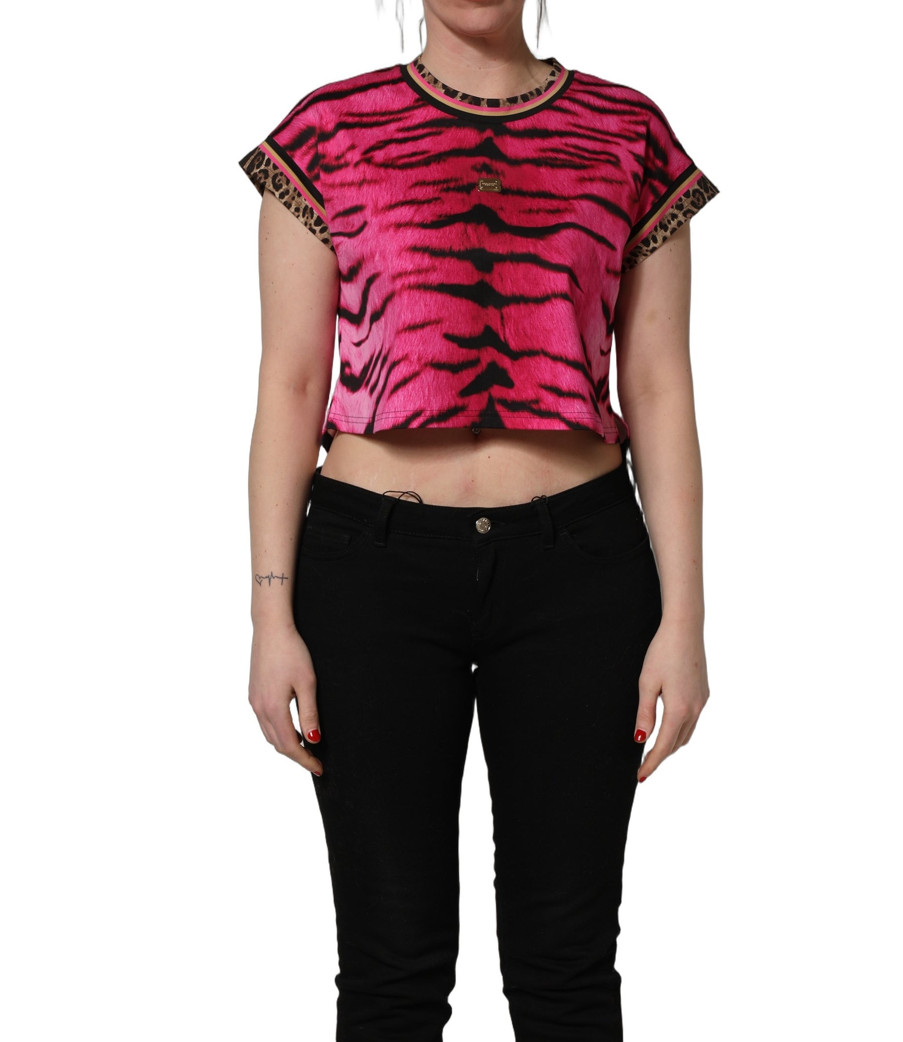 Dolce & Gabbana Pink Zebra Sleeveless Crew Neck Cropped T-shirt | Regal Royce