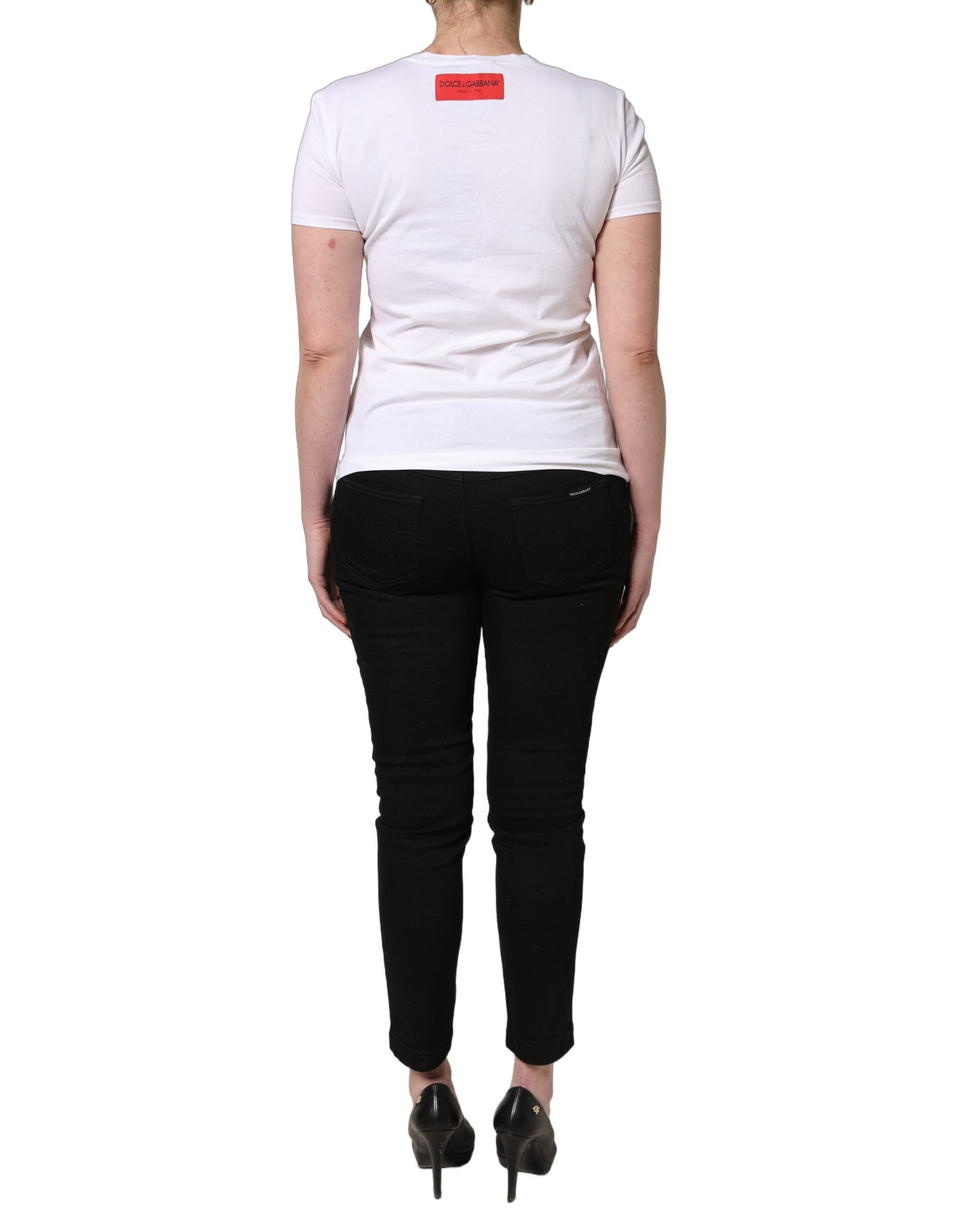 Dolce & Gabbana White Floral Graphic Short Sleeve Crew Neck T-shirt | Regal Royce