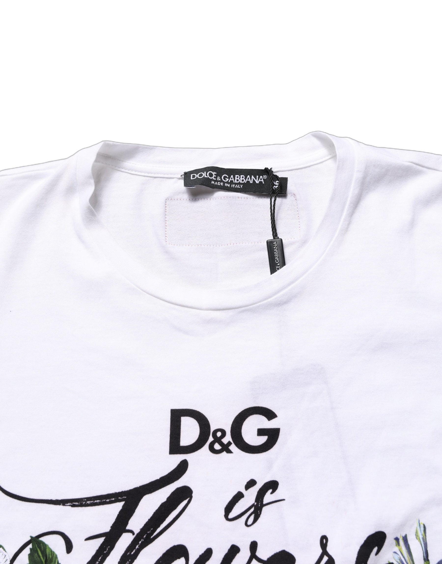Dolce & Gabbana White Floral Graphic Short Sleeve Crew Neck T-shirt | Regal Royce