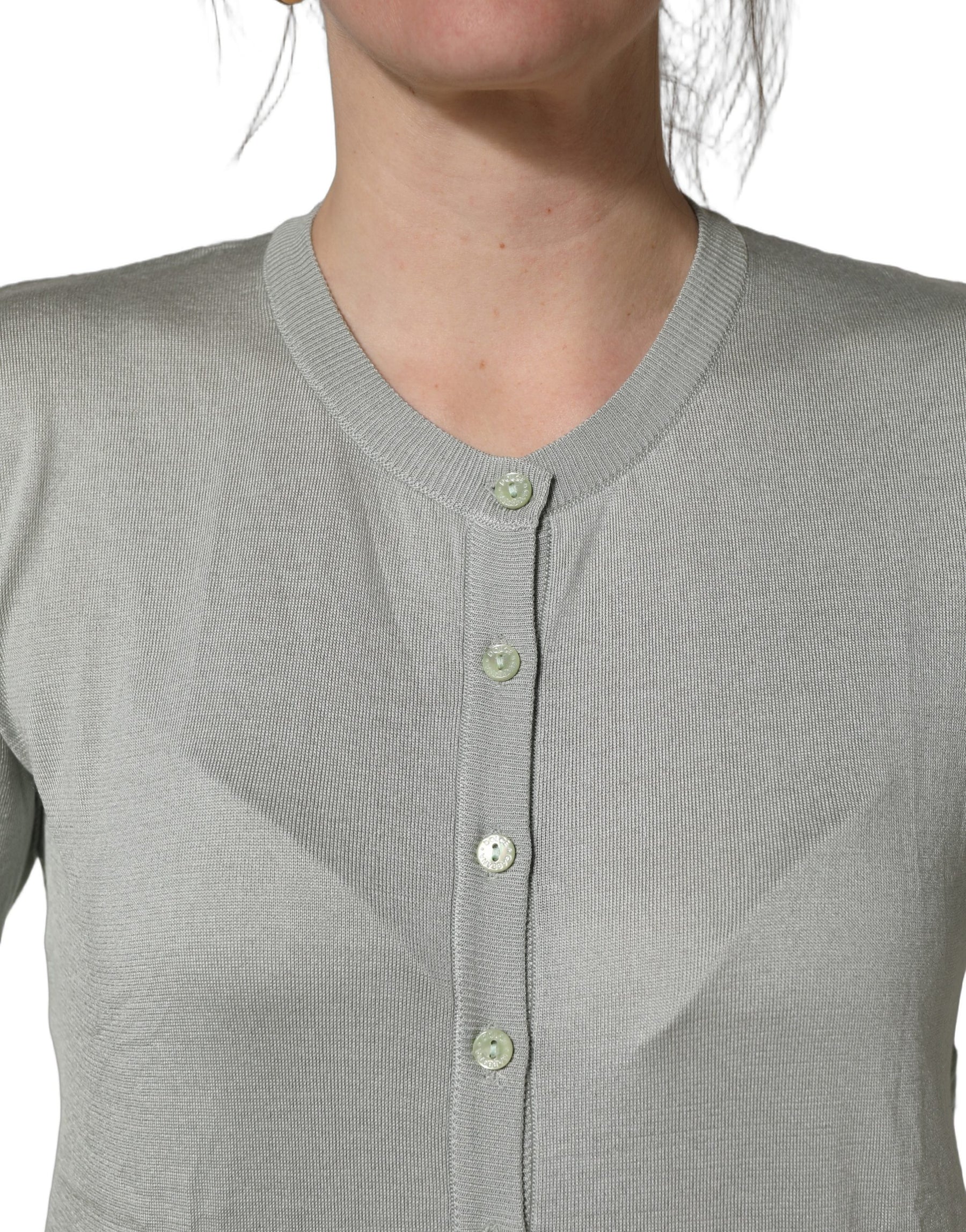 Dolce & Gabbana Green Button Down Silk Long Sleeve Cardigan Sweater | Regal Royce