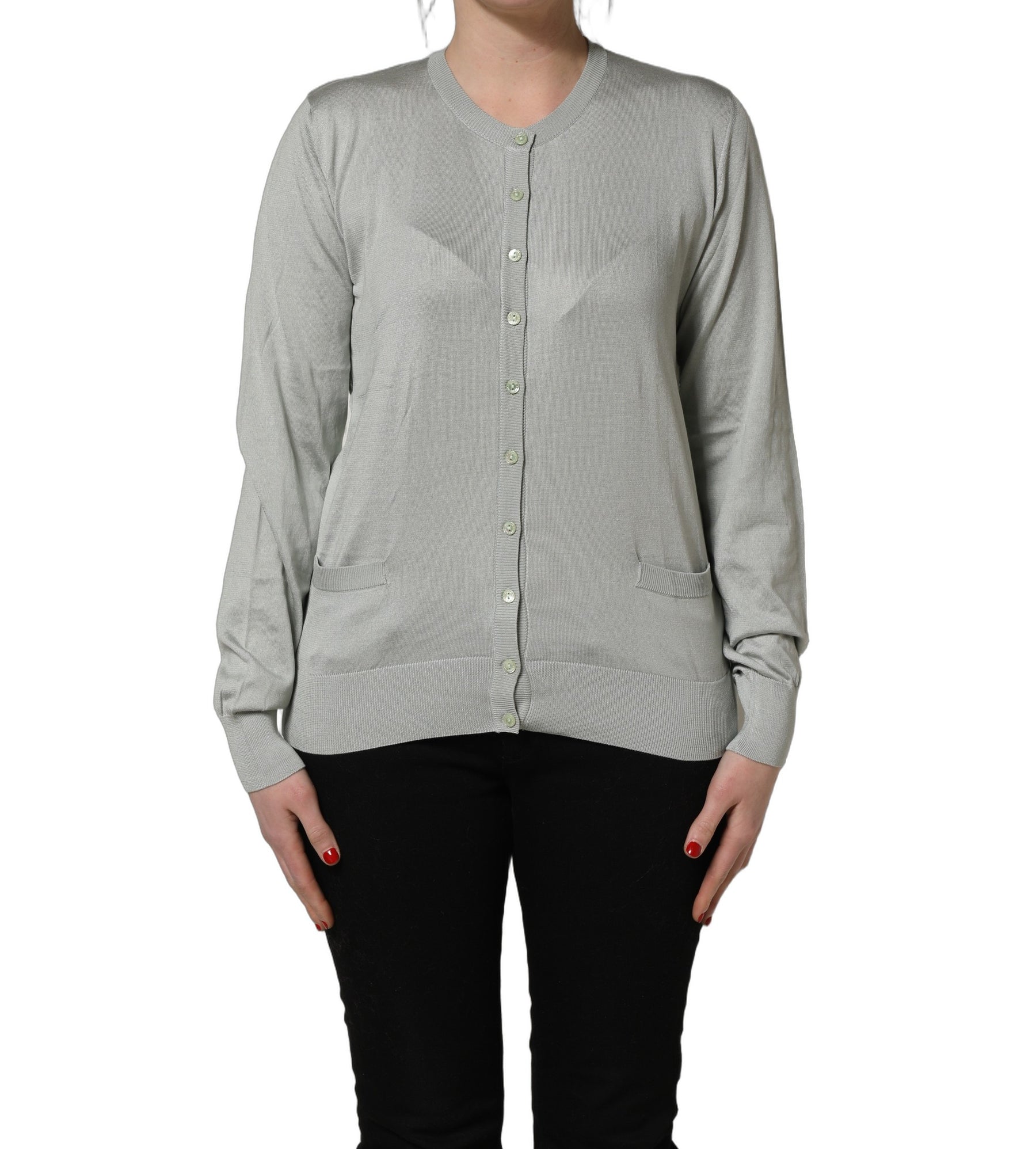 Dolce & Gabbana Green Button Down Silk Long Sleeve Cardigan Sweater | Regal Royce