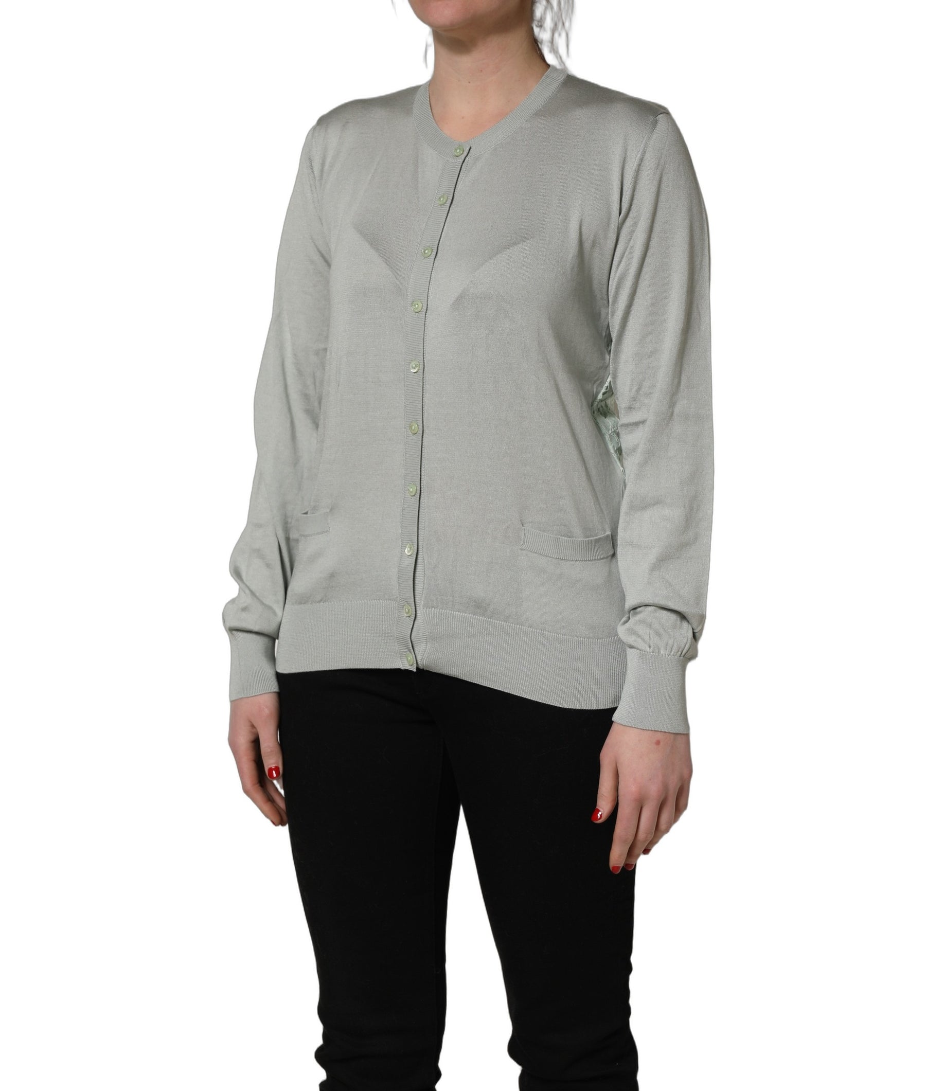 Dolce & Gabbana Green Button Down Silk Long Sleeve Cardigan Sweater | Regal Royce