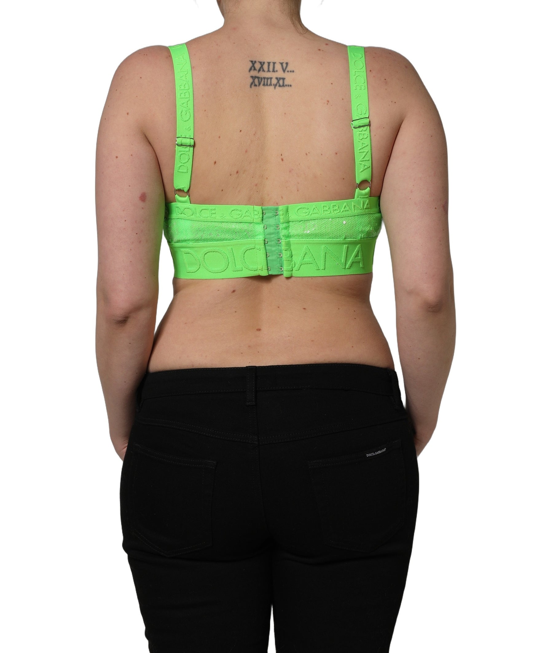 Dolce & Gabbana Neon Green Soft Cup Logo-Trim Bra Cropped Top | Regal Royce