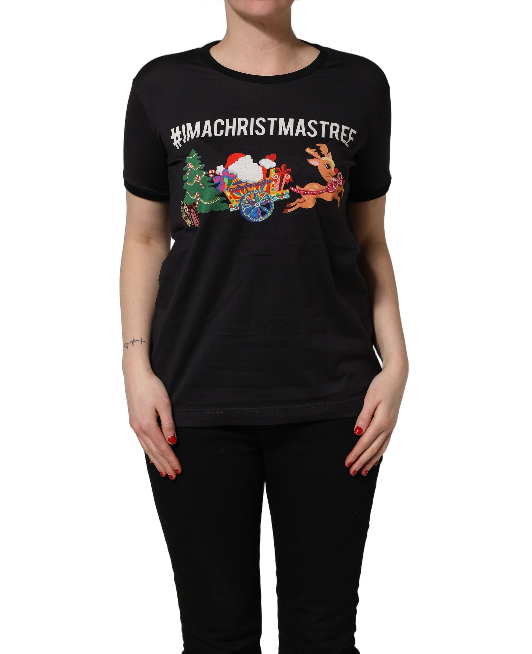 Dolce & Gabbana Black #IAMACHRISTMASTREE Print Cotton T-shirt | Regal Royce
