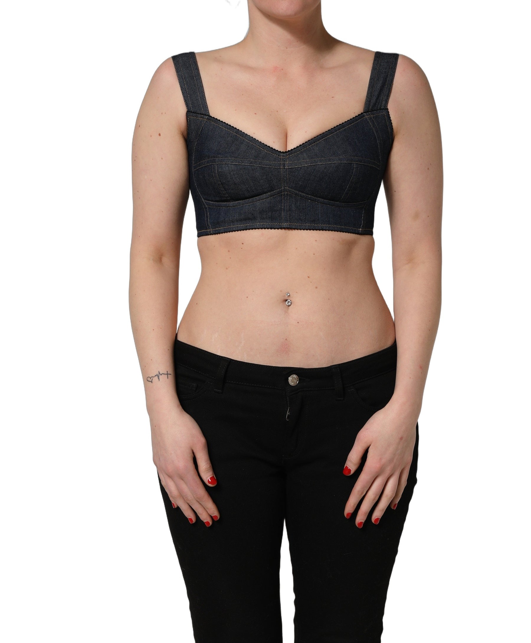 Dolce & Gabbana Black Denim Corset Bralette Cotton Cropped Top | Regal Royce