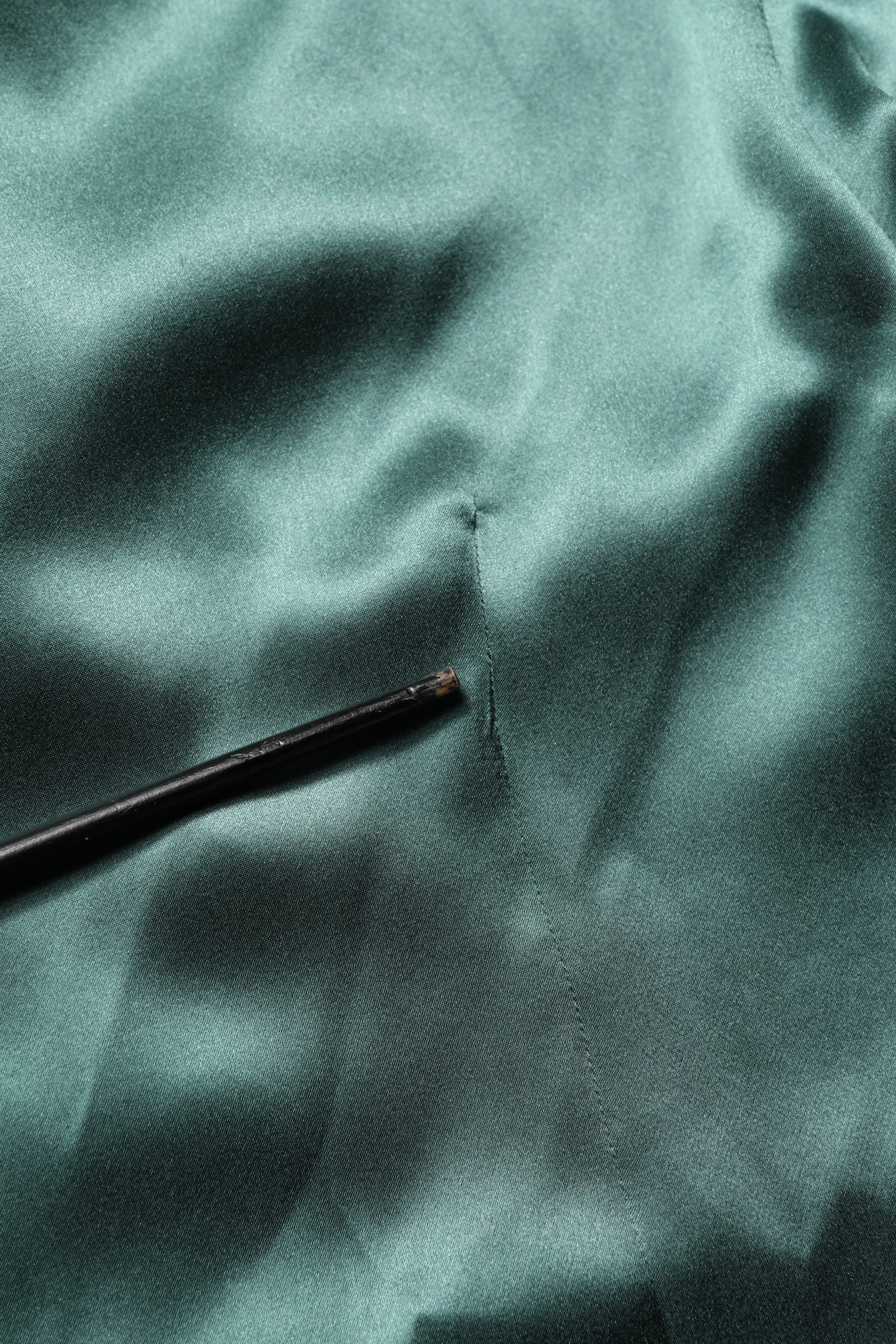 Dolce & Gabbana Dark Green Silk Satin Blouse Neck Tie Top | Regal Royce