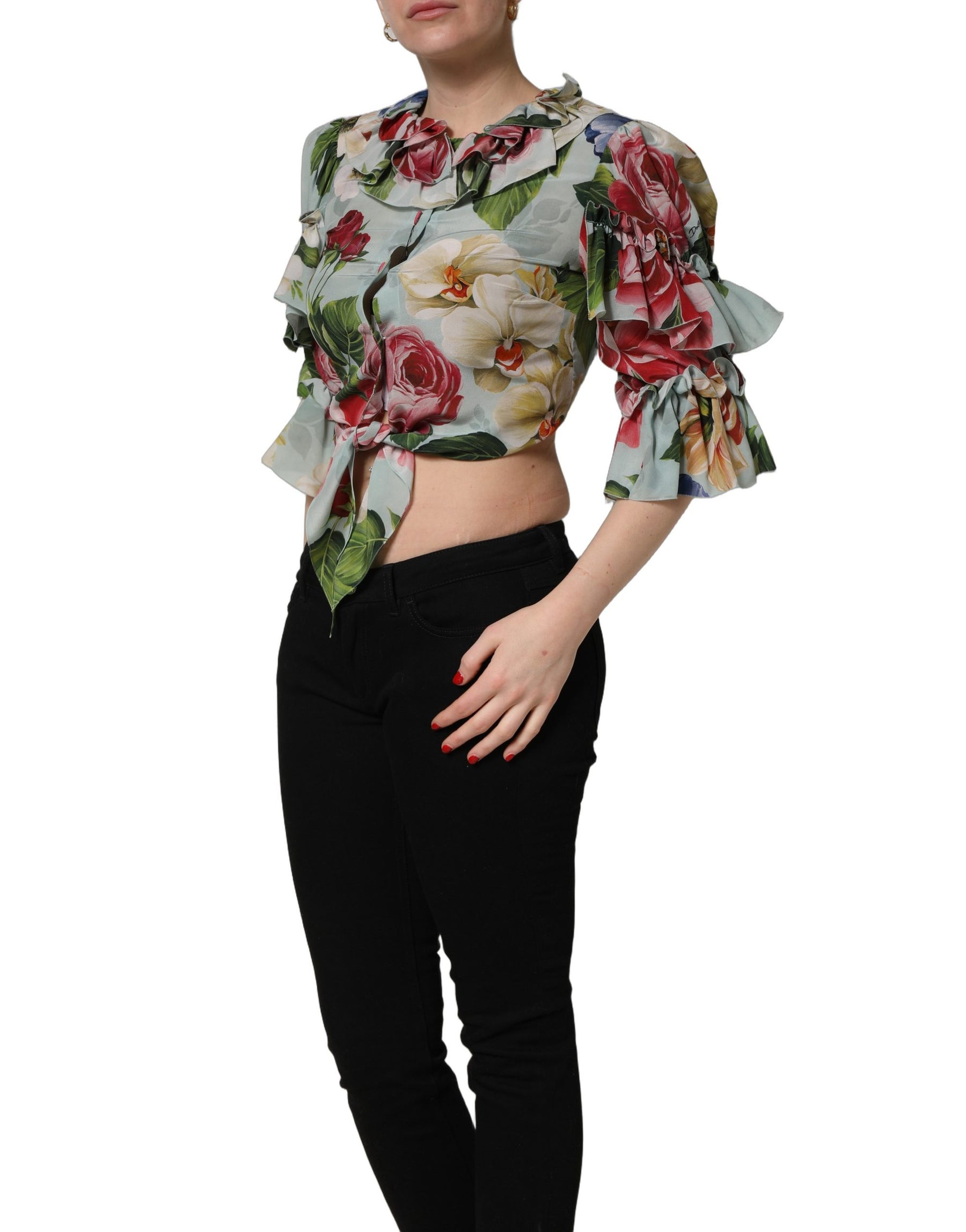 Dolce & Gabbana Multicolor Floral Silk Cropped Shirt Top | Regal Royce