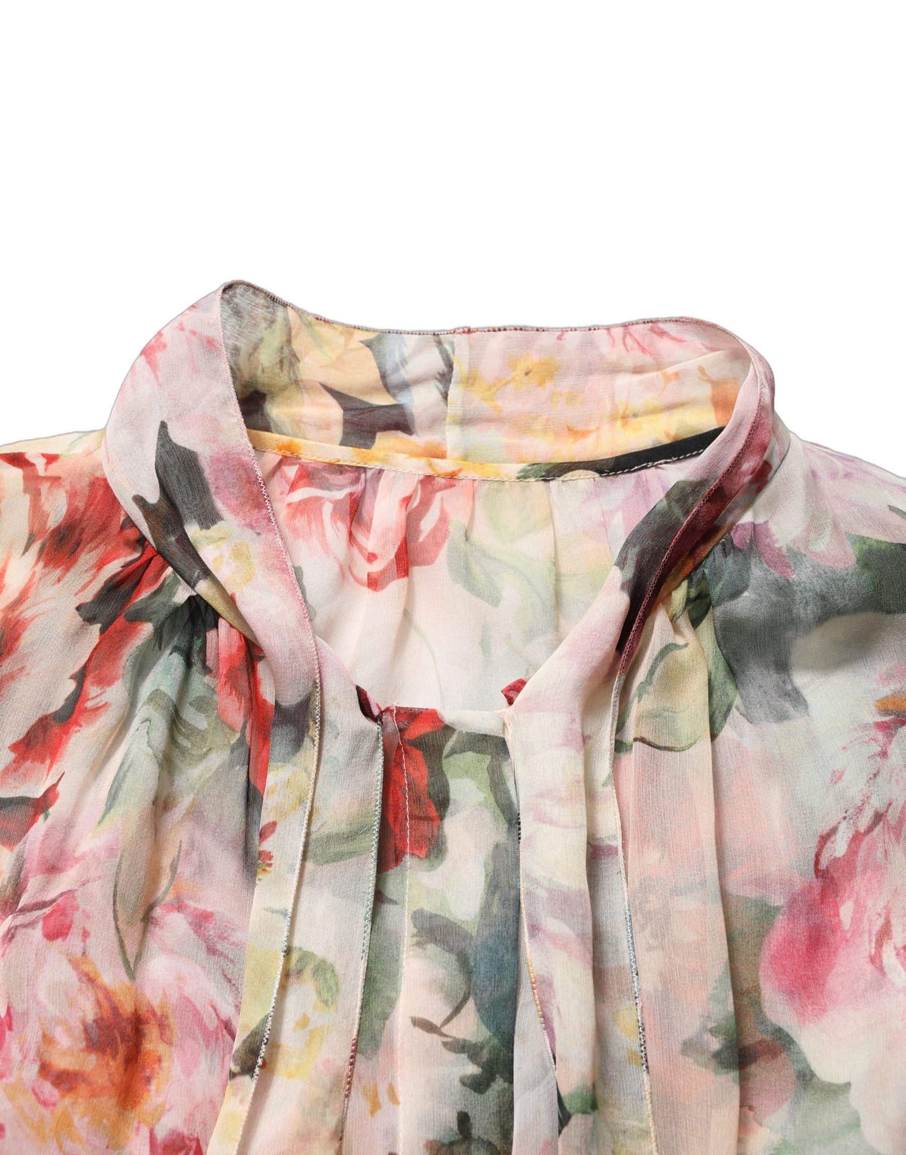 Dolce & Gabbana Multicolor Floral Tie-Neck Silk Chiffon Blouse Top | Regal Royce