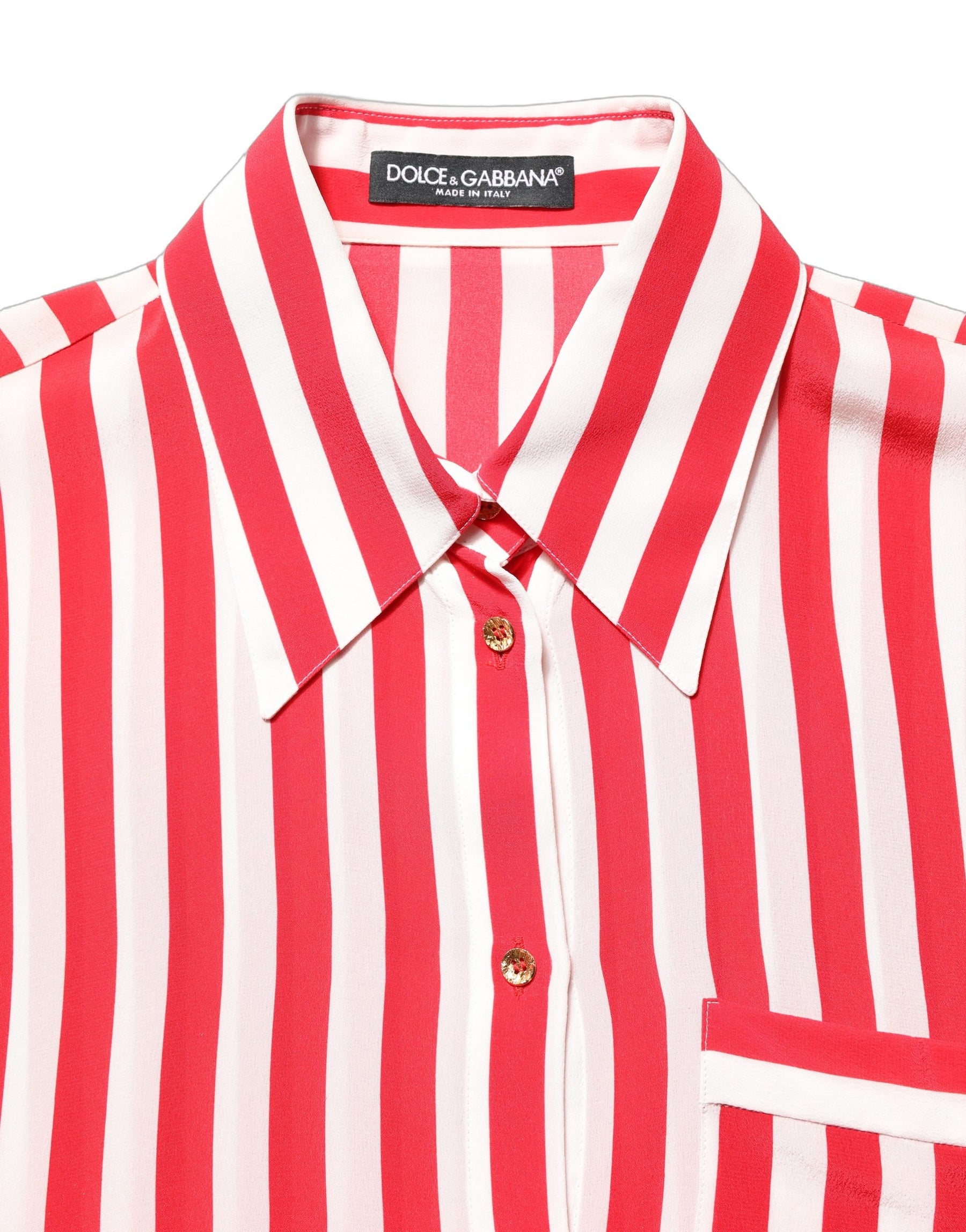 Dolce & Gabbana Red White Striped Long Sleeve Silk Blouse Top | Regal Royce