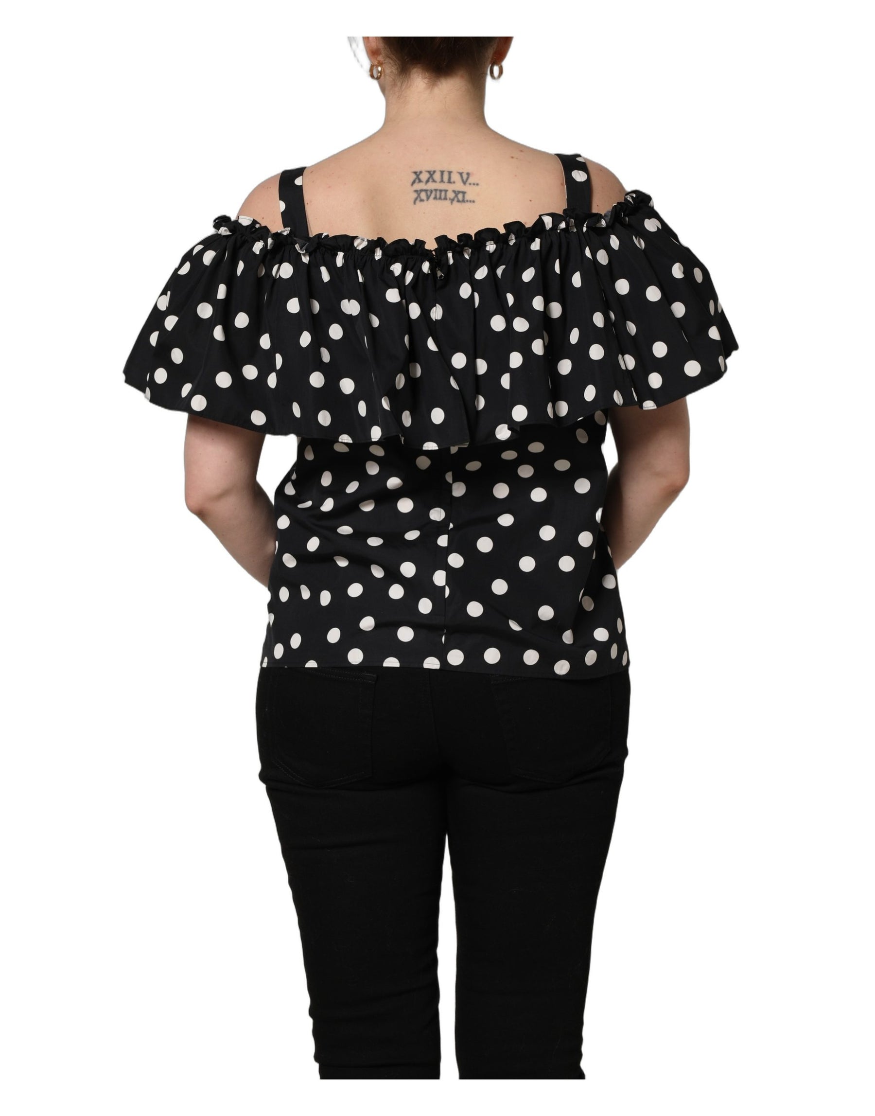 Dolce & Gabbana Black White Polka Dot Off Shoulder Top | Regal Royce