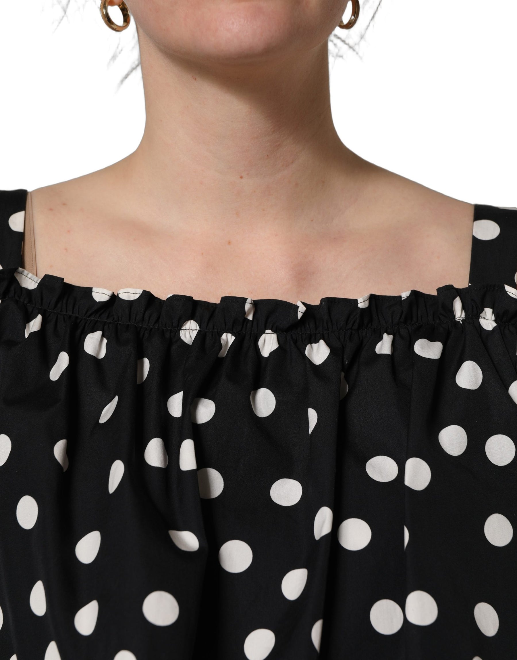 Dolce & Gabbana Black White Polka Dot Off Shoulder Top | Regal Royce