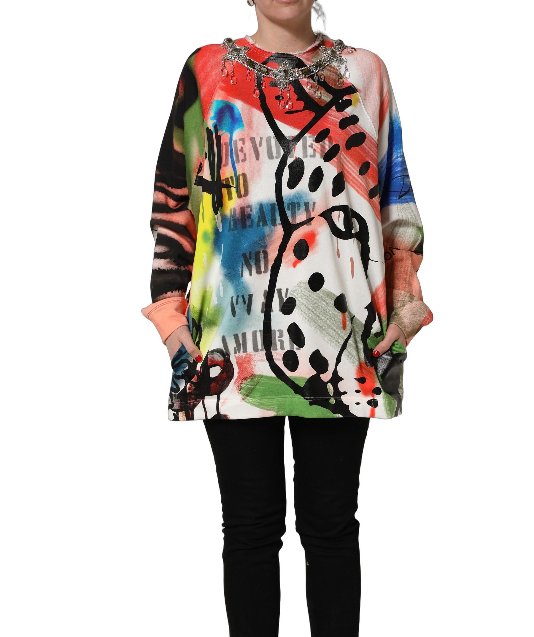 Dolce & Gabbana Multicolor Embellished Graffiti Sweatshirt | Regal Royce