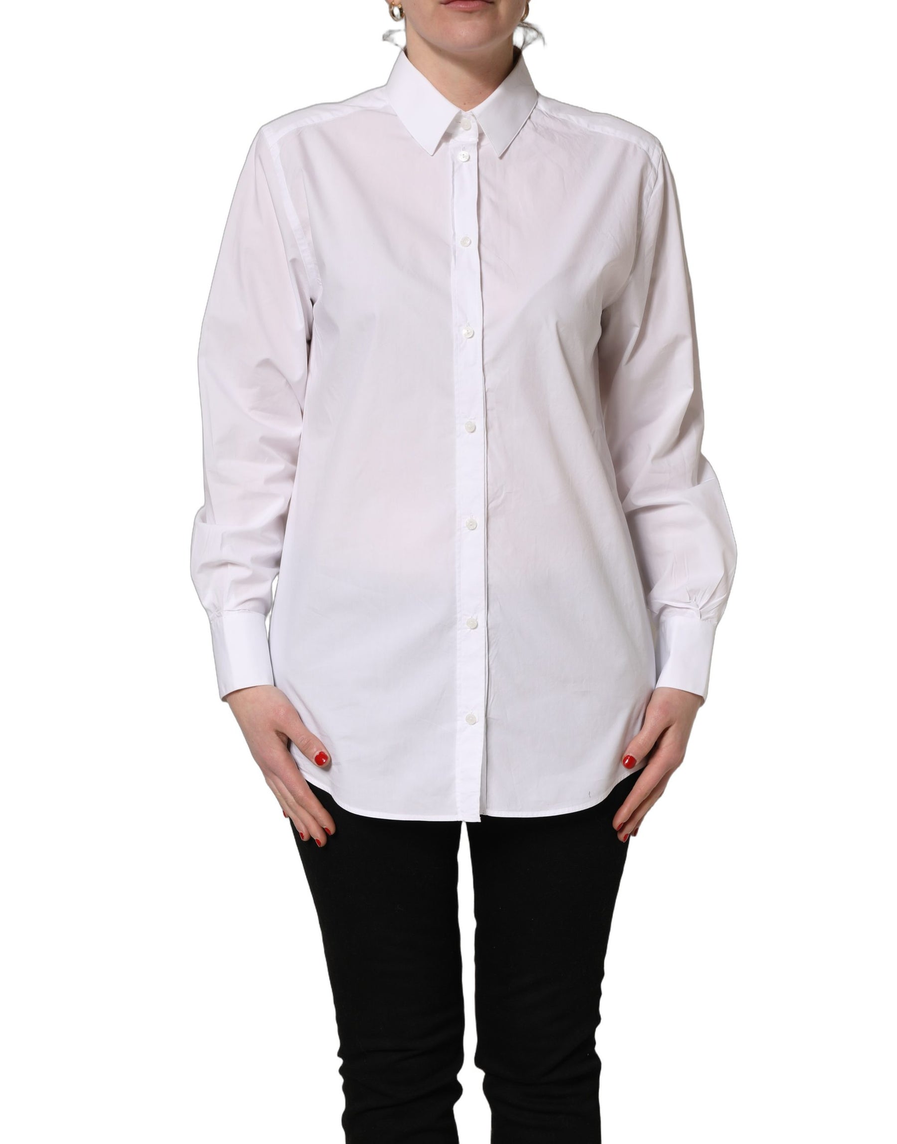 Dolce & Gabbana White Cotton Long Sleeve Button-Up Shirt Top | Regal Royce