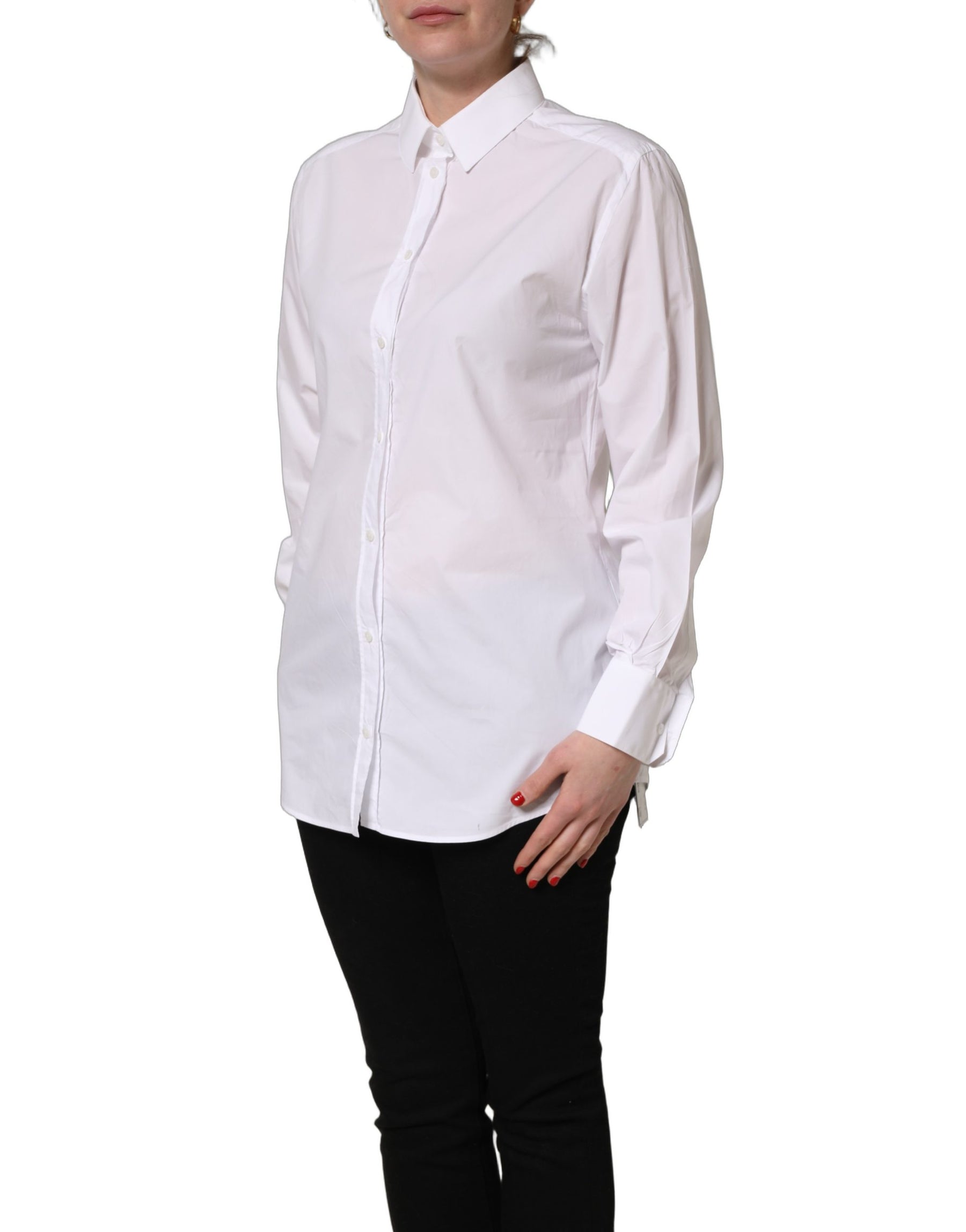 Dolce & Gabbana White Cotton Long Sleeve Button-Up Shirt Top | Regal Royce