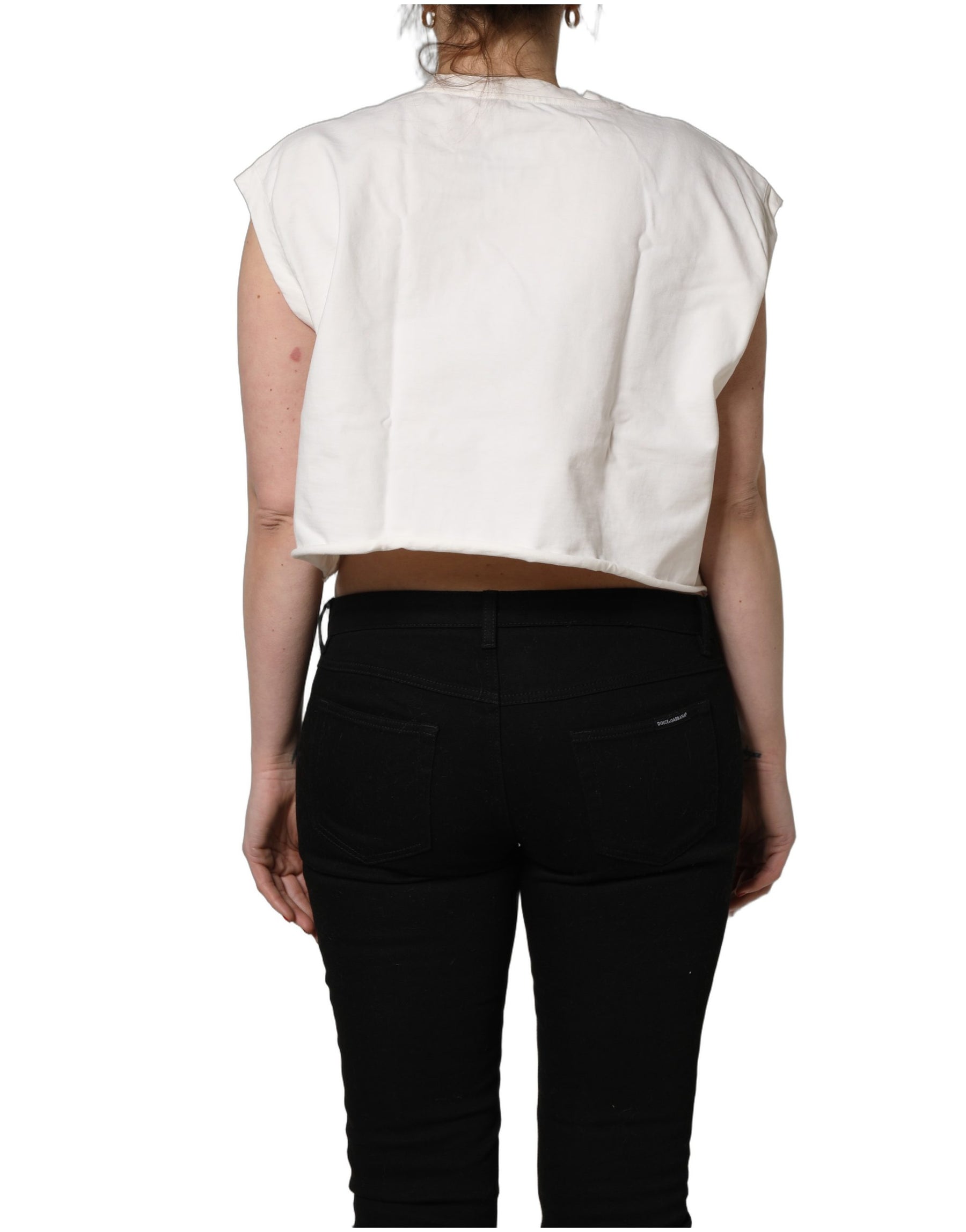Dolce & Gabbana White Cotton DG Logo Print Cropped Jersey Top | Regal Royce