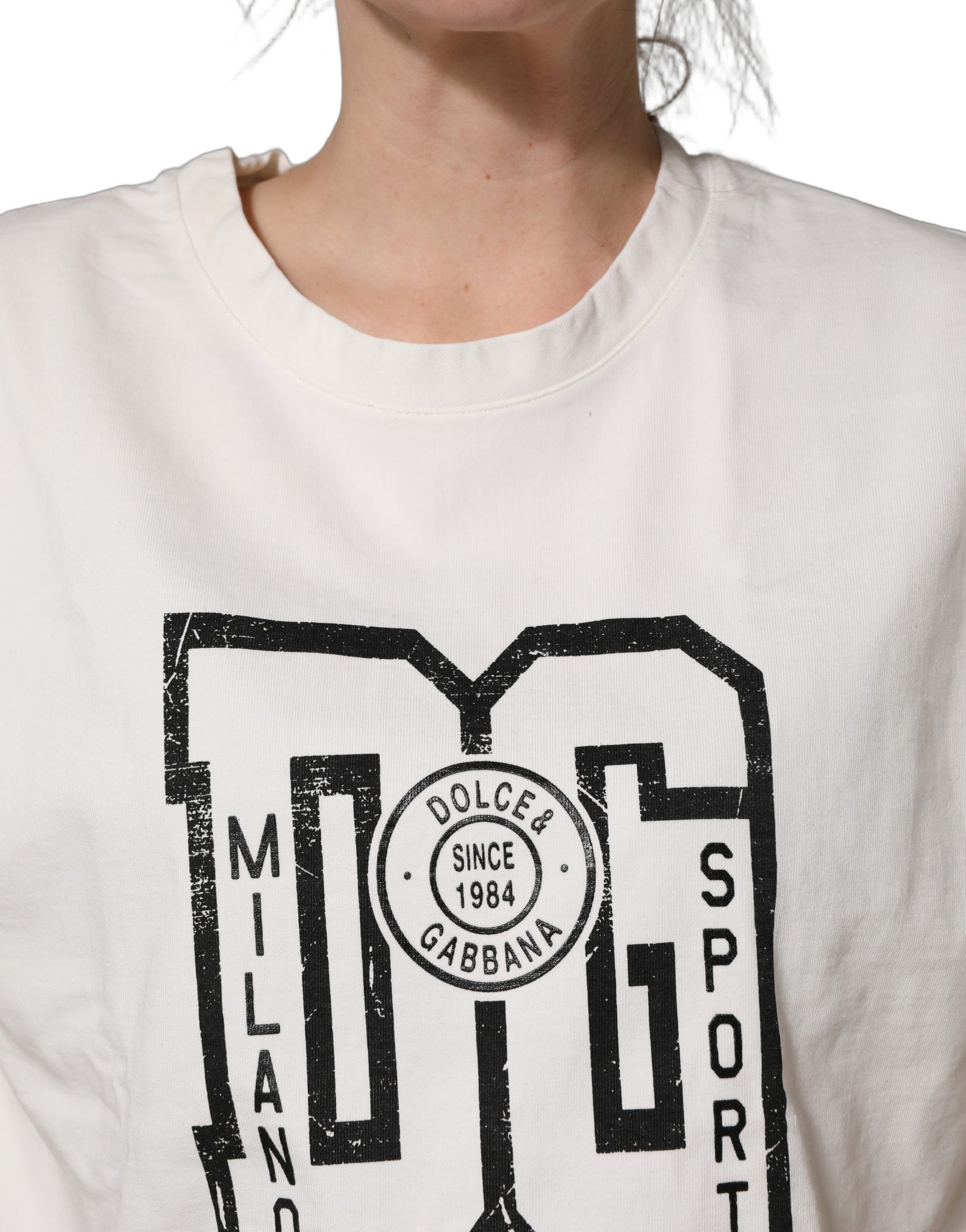 Dolce & Gabbana White Cotton DG Logo Print Cropped Jersey Top | Regal Royce