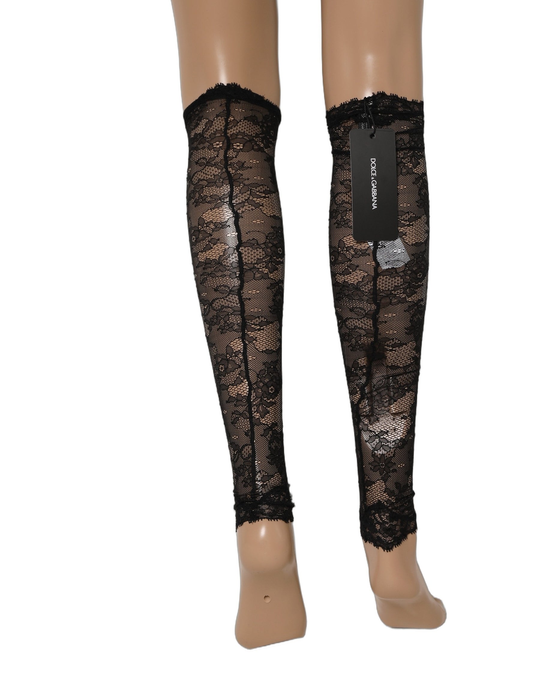 Dolce & Gabbana Black Floral Lace Nylon Stretch Knee Socks | Regal Royce