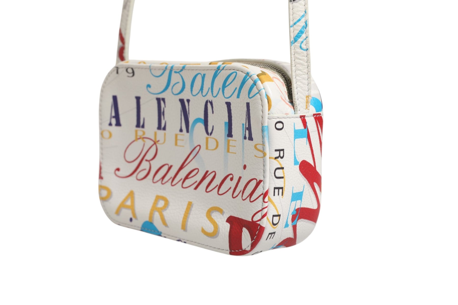 Balenciaga White Graffiti Print Leather Mini City Handbag | Regal Royce