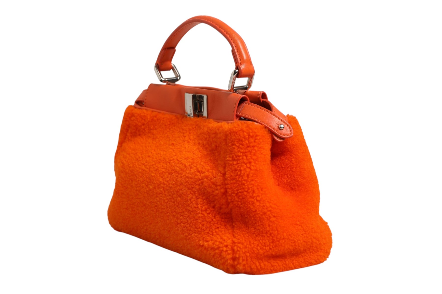 Fendi Orange Leather and Shearling Mini Peekaboo Top Handle Bag | Regal Royce