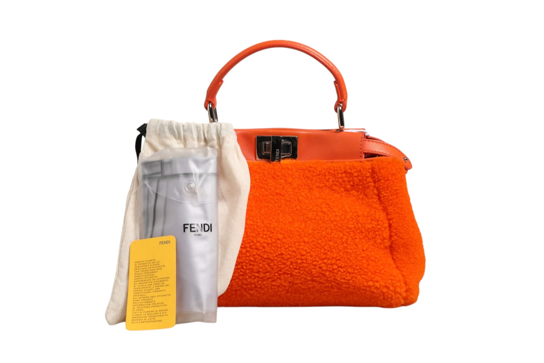 Fendi Orange Leather and Shearling Mini Peekaboo Top Handle Bag | Regal Royce