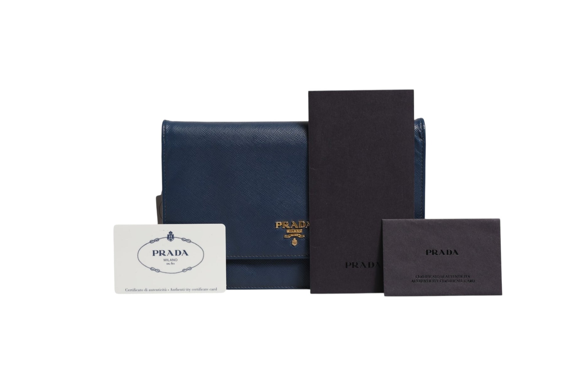 Prada Blue Saffiano Leather Wallet on Chain Clutch Bag | Regal Royce