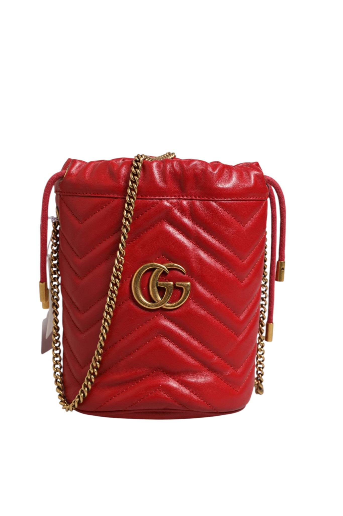 Gucci Red Chevron-quilted Calfskin Leather GG Marmont Bucket Bag | Regal Royce