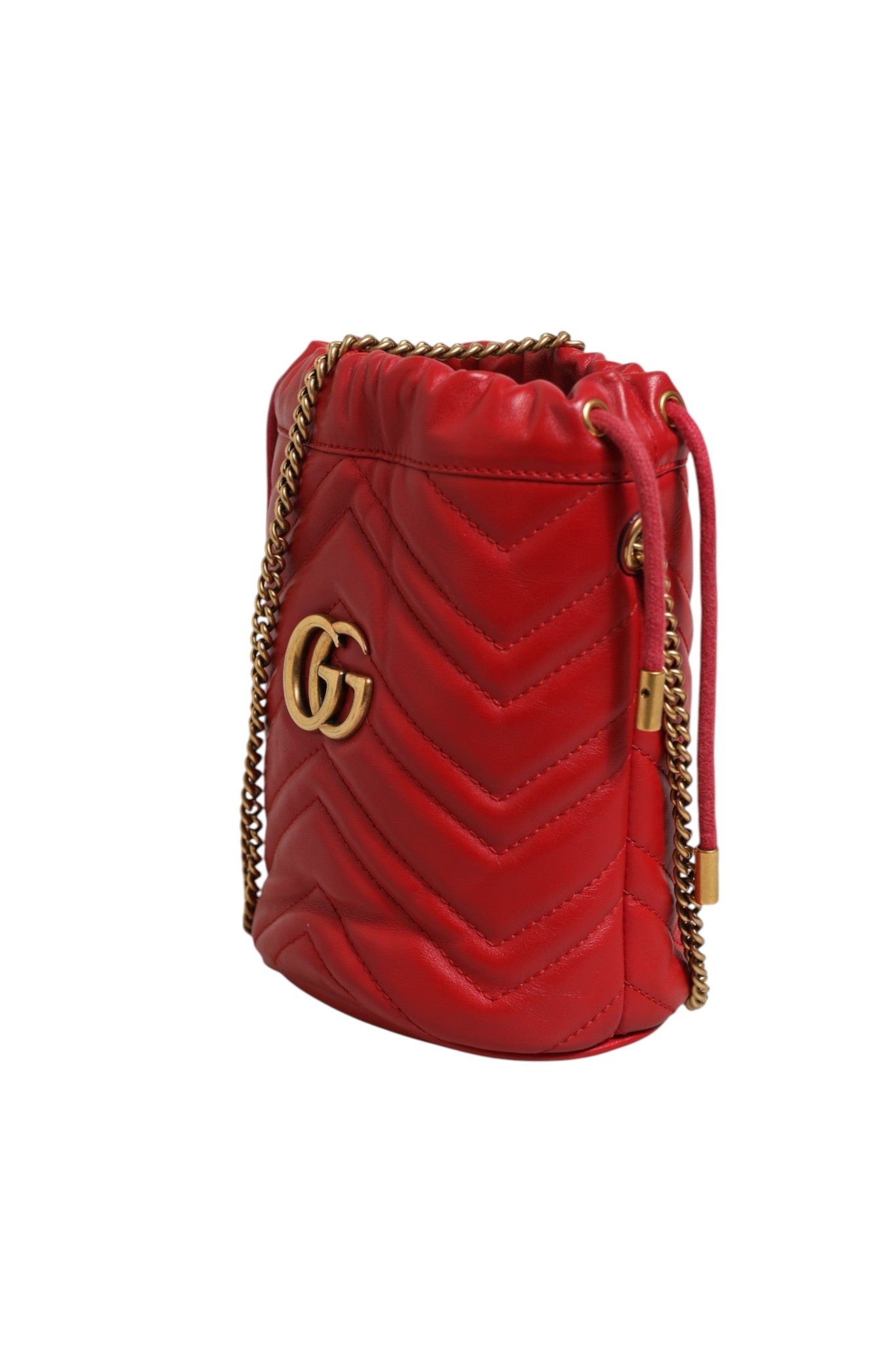 Gucci Red Chevron-quilted Calfskin Leather GG Marmont Bucket Bag | Regal Royce