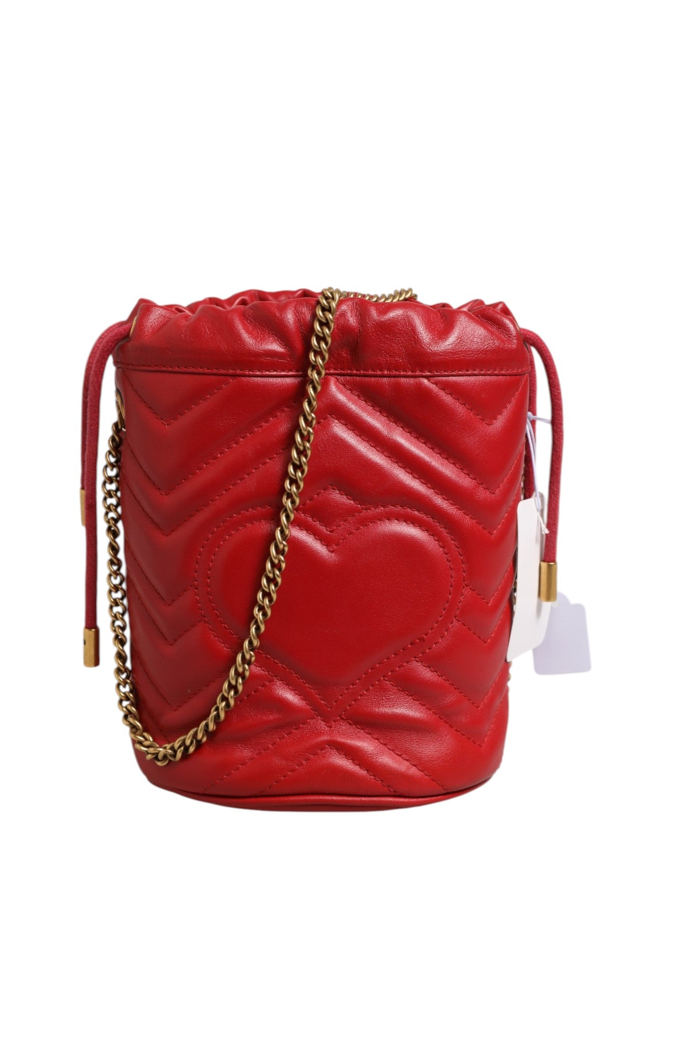 Gucci Red Chevron-quilted Calfskin Leather GG Marmont Bucket Bag | Regal Royce