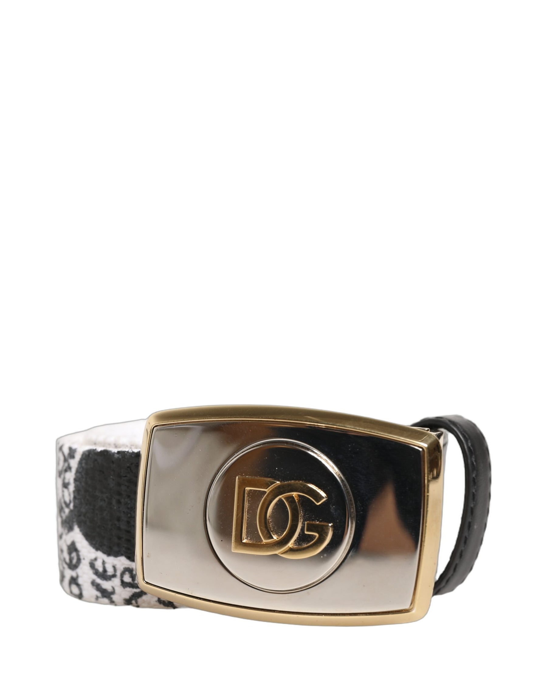 Dolce & Gabbana White Graffiti Print Gold Metal Buckle Belt | Regal Royce