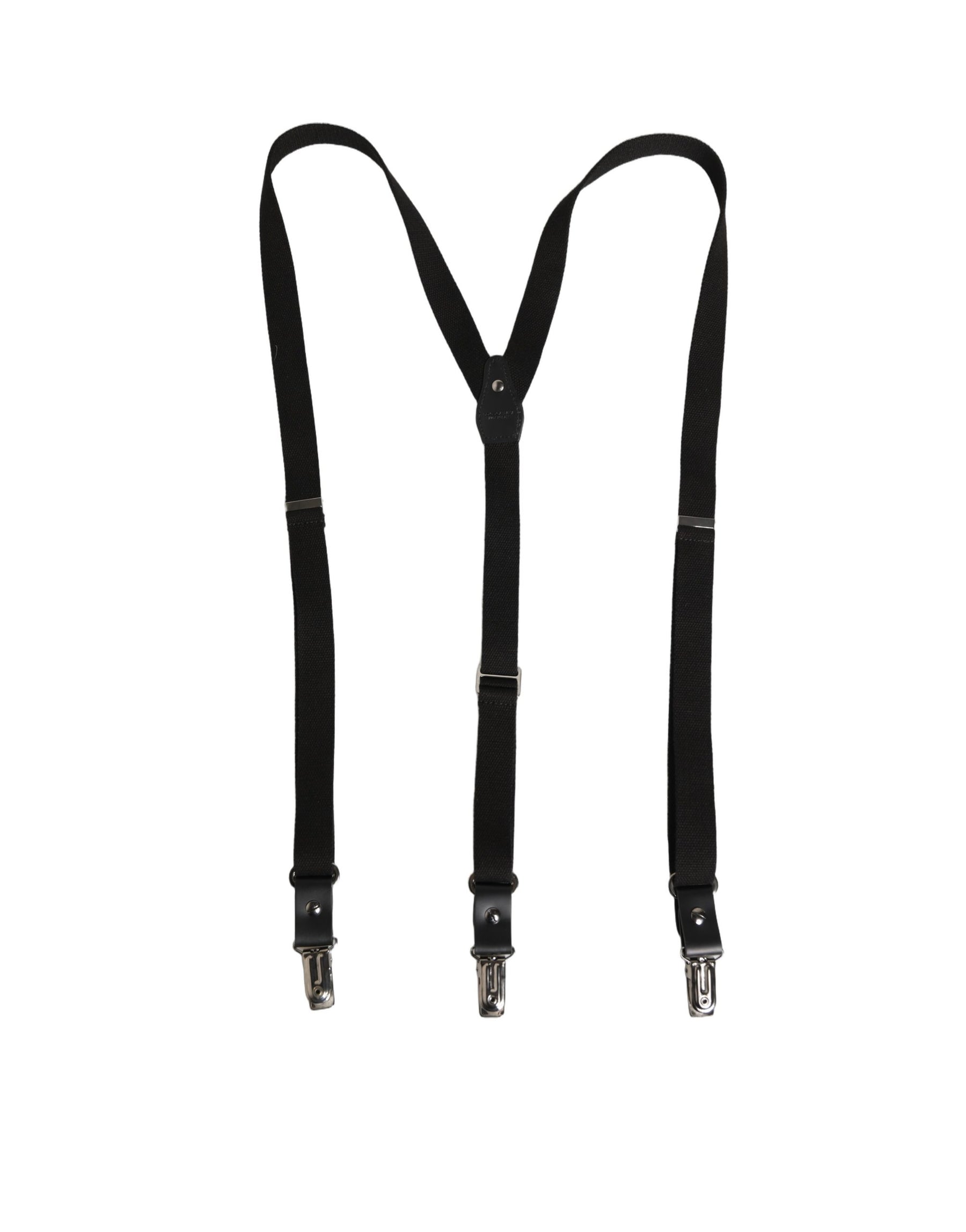 Dolce & Gabbana Black Cotton Leather Elastic Y-back Metal Clips Suspender | Regal Royce