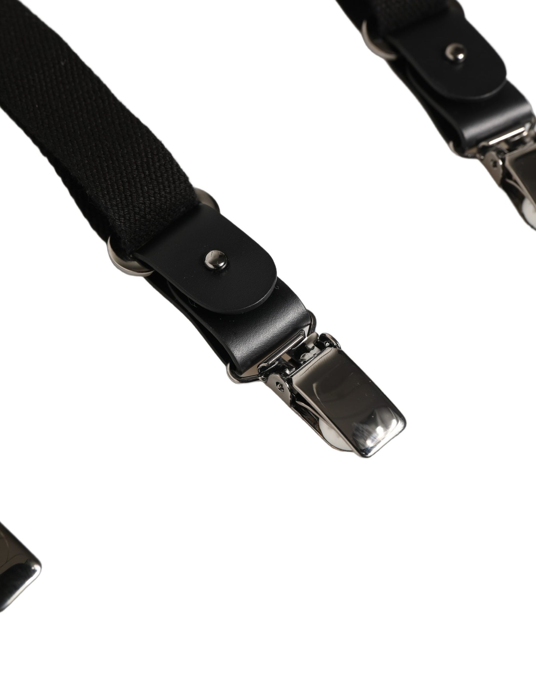 Dolce & Gabbana Black Cotton Leather Elastic Y-back Metal Clips Suspender | Regal Royce