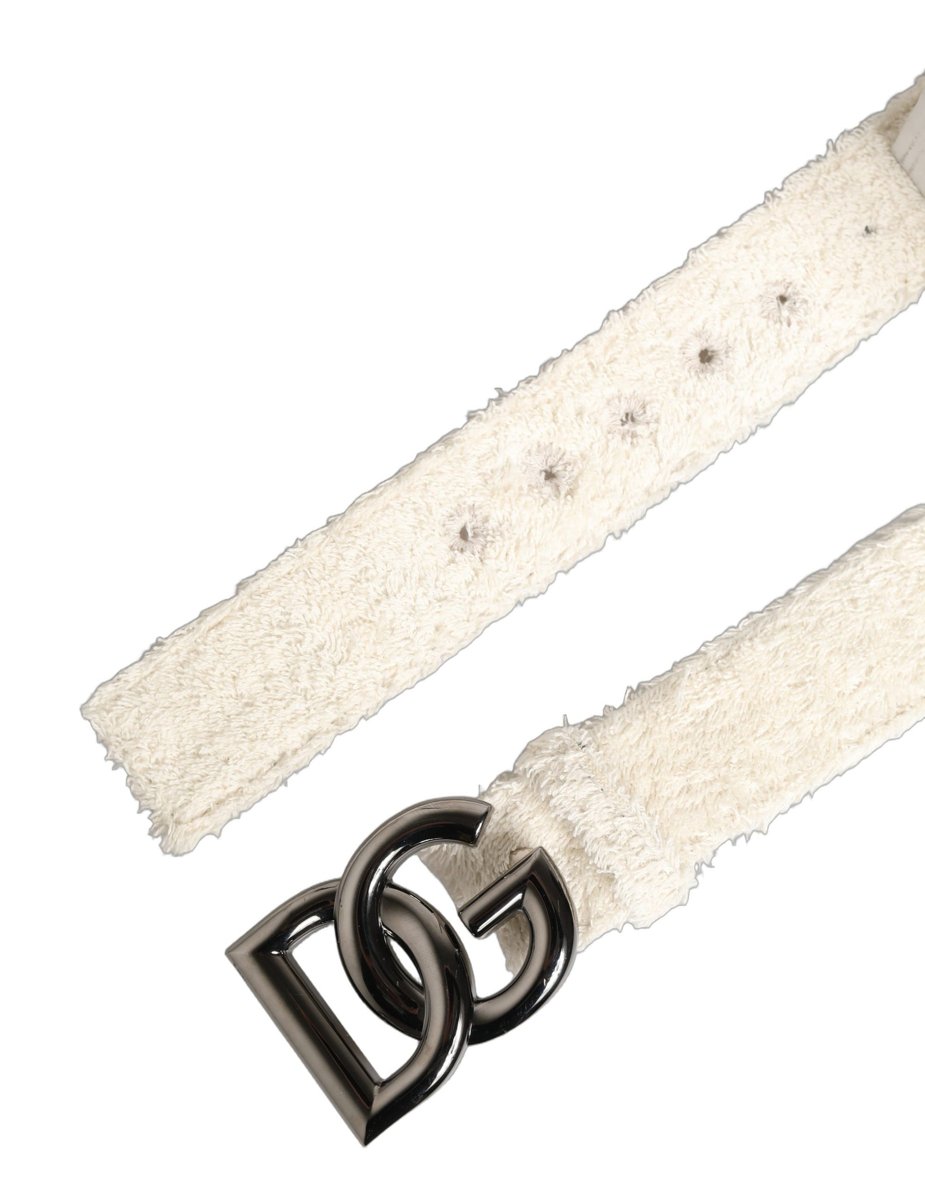 Dolce & Gabbana White Cotton Fleece DG Logo Metal Buckle Belt | Regal Royce