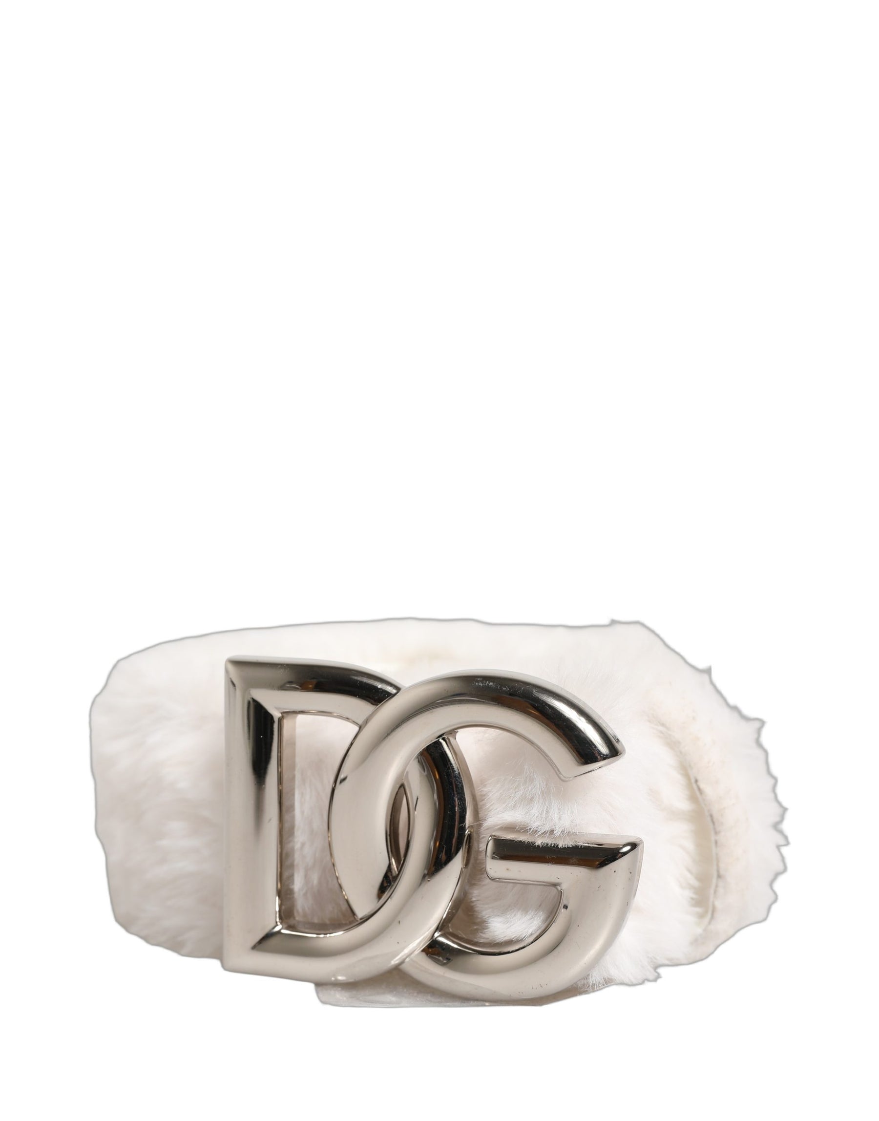 Dolce & Gabbana White Fleece Silver DG Logo Metal Buckle Belt | Regal Royce
