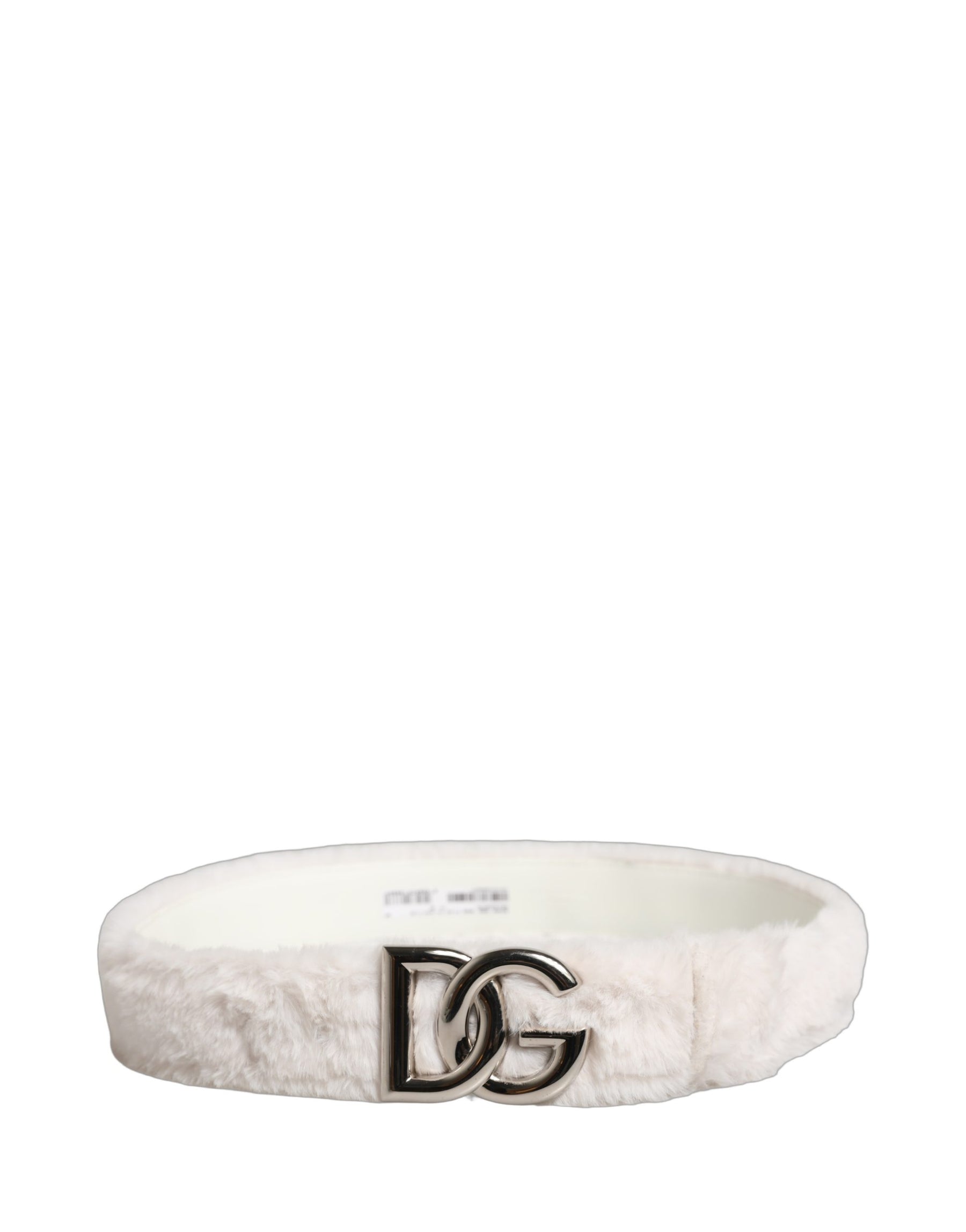Dolce & Gabbana White Fleece Silver DG Logo Metal Buckle Belt | Regal Royce