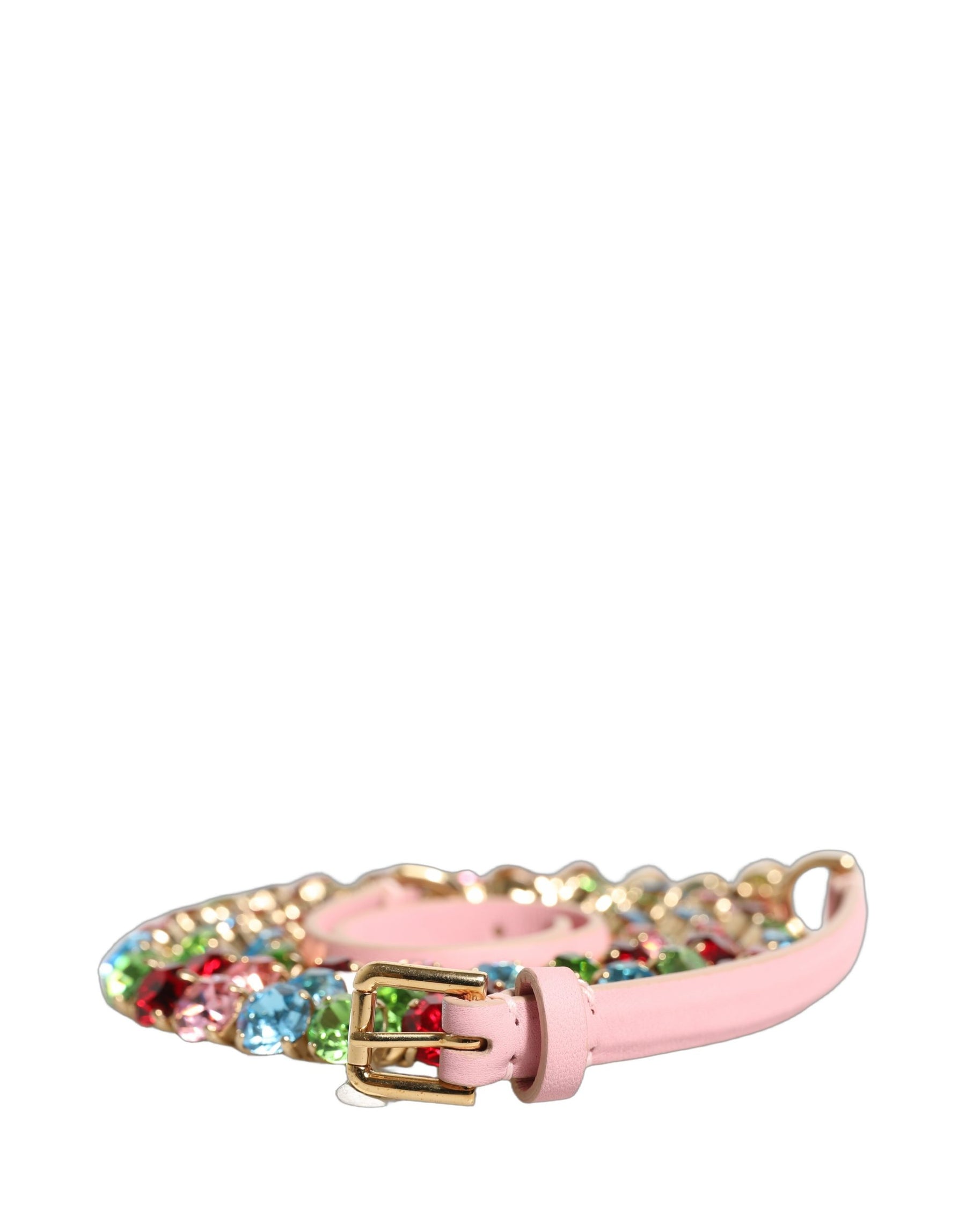 Dolce & Gabbana Pink Leather Crystal Chain Embellished Belt | Regal Royce