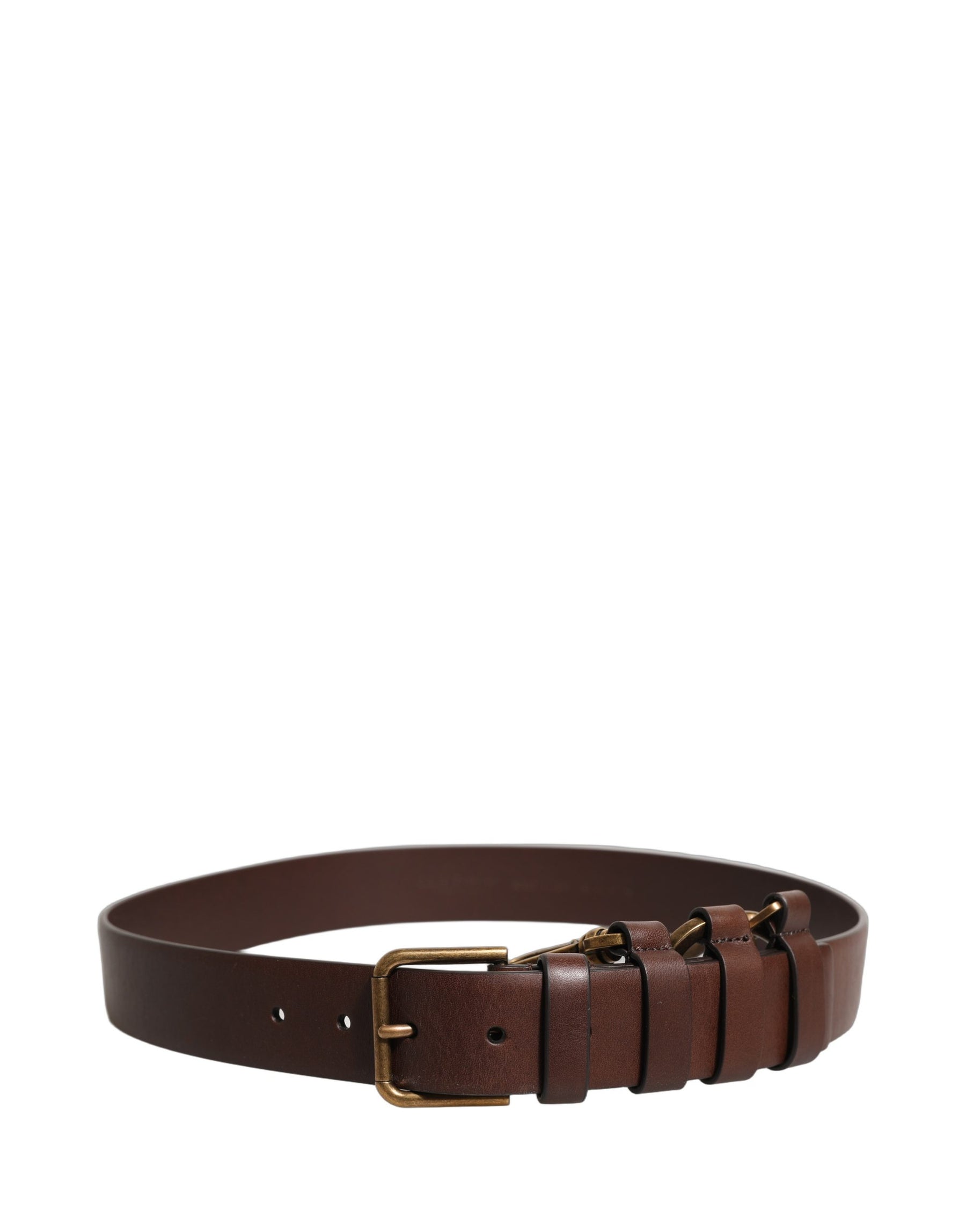 Dolce & Gabbana Brown Calfskin Leather Gold Metal Buckle Belt | Regal Royce