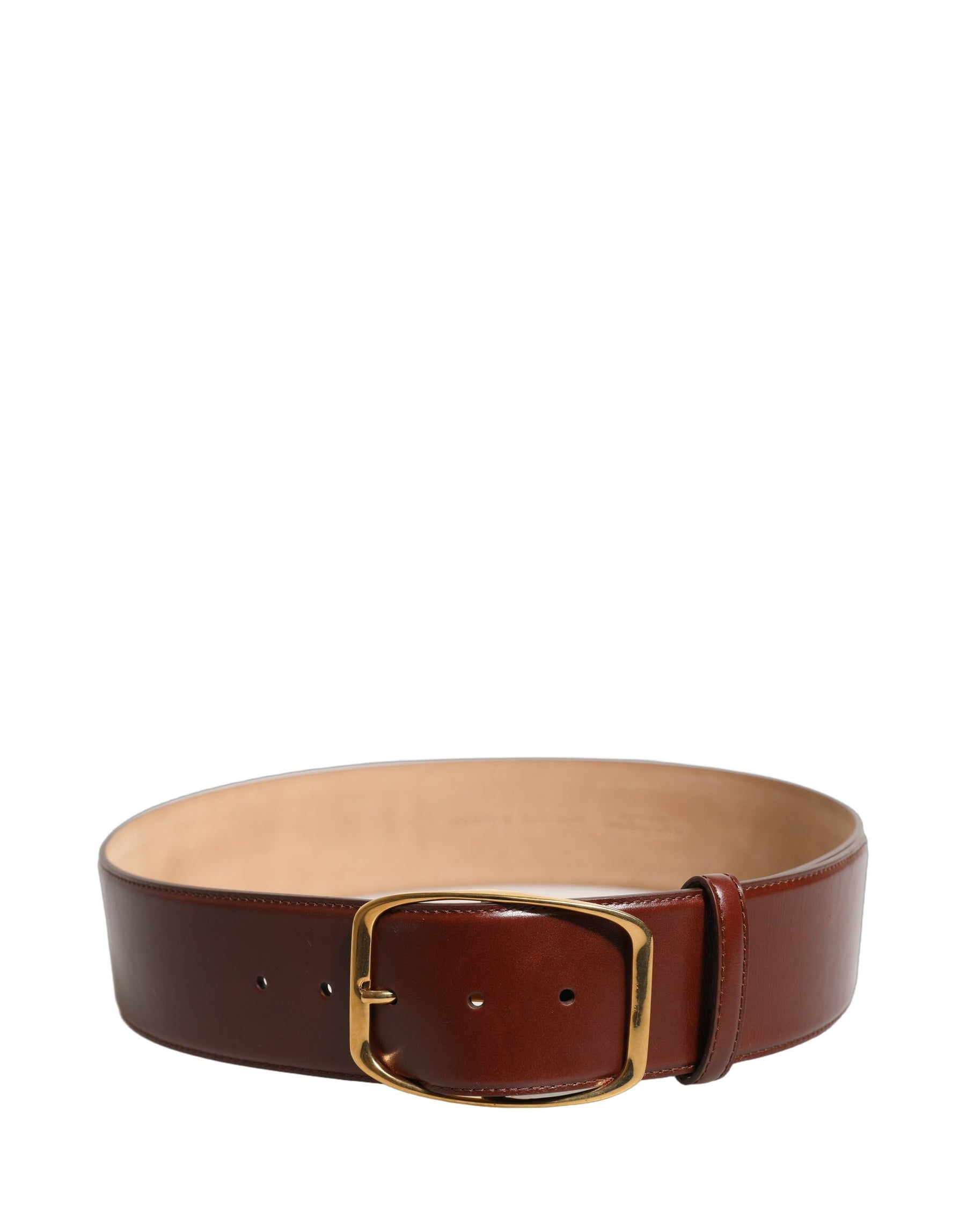 Dolce & Gabbana Brown Calfskin Leather Gold Metal Buckle Belt | Regal Royce
